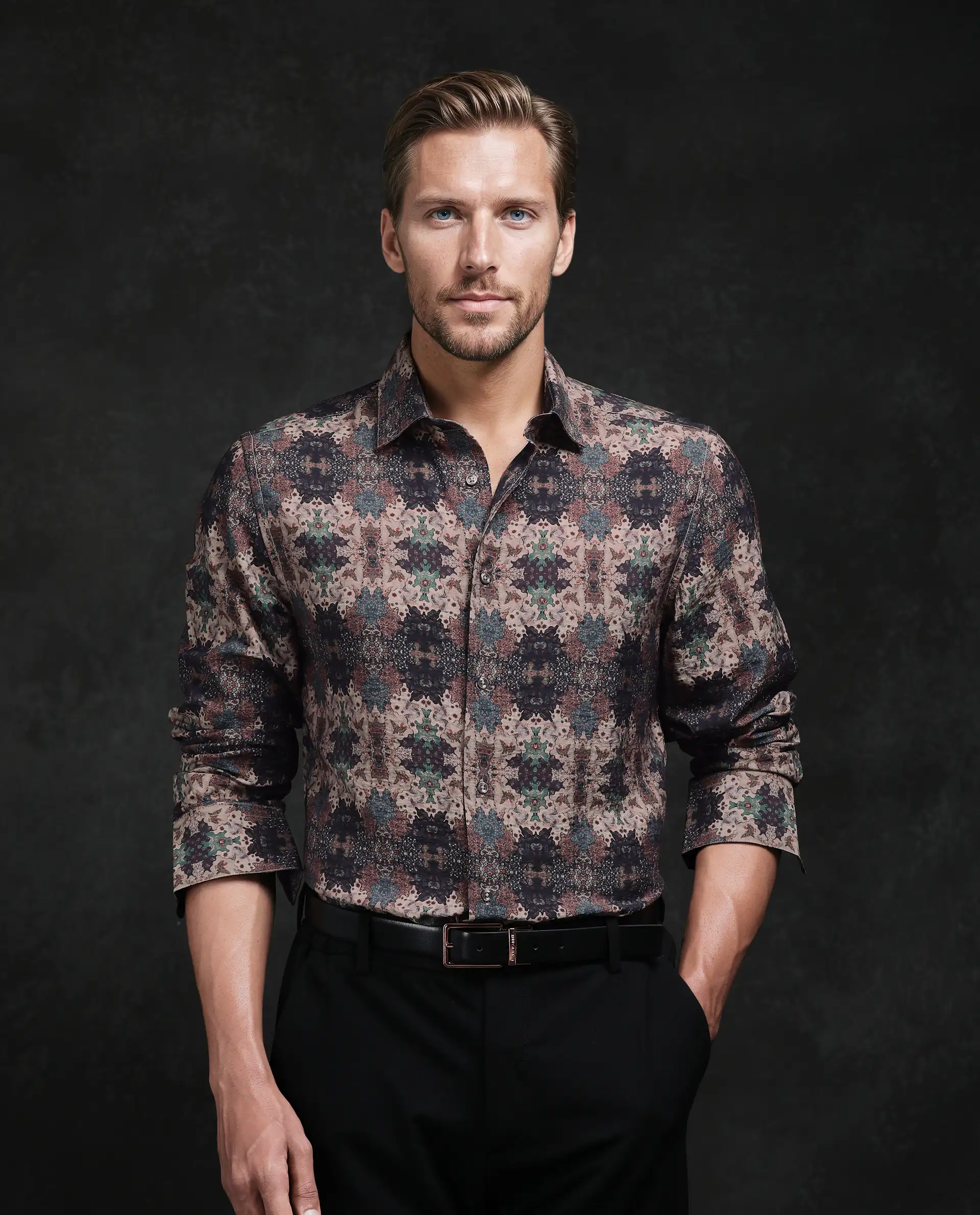 Rare Rabbit Men's Viscose Blend Abstract Print Regular Fit Full Sleeve Collared Shirt - Image 3