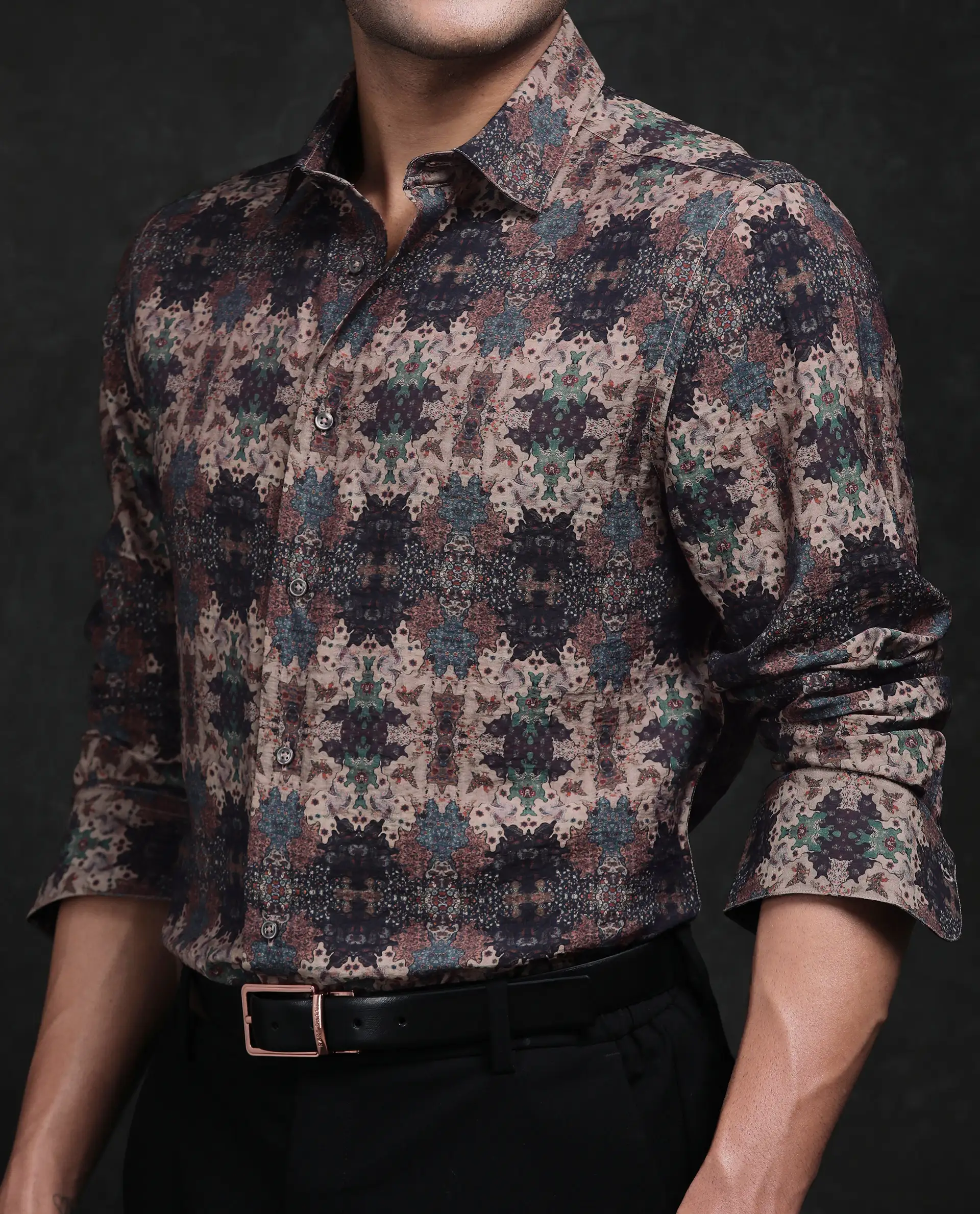 Rare Rabbit Men's Viscose Blend Abstract Print Regular Fit Full Sleeve Collared Shirt - Image 8