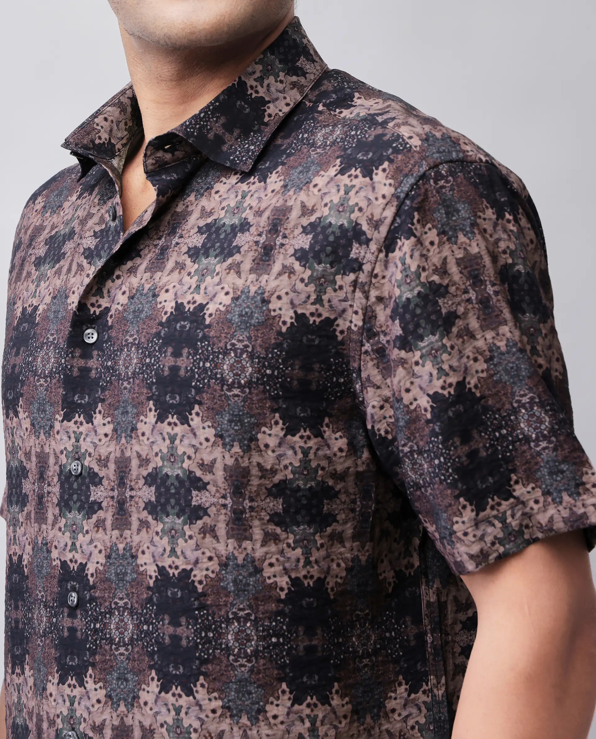 Rare Rabbit Men's Toro-Ss Brown Viscose Blend Abstract Print Regular Fit Half Sleeve Collared Shirt - Image 6