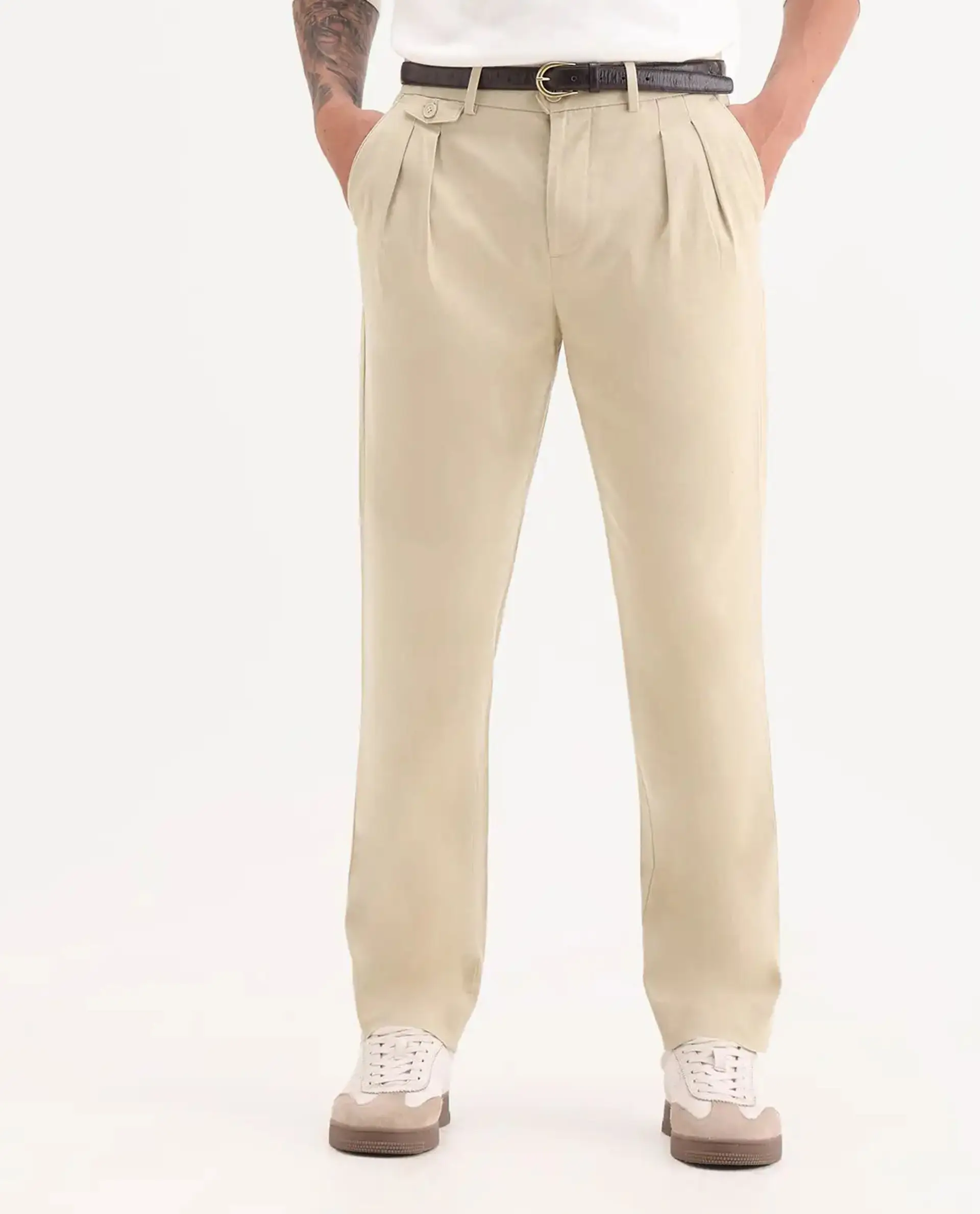 Rare Rabbit Men's Torro Beige Cotton Blend Plain Regular Fit Trouser - Image 10
