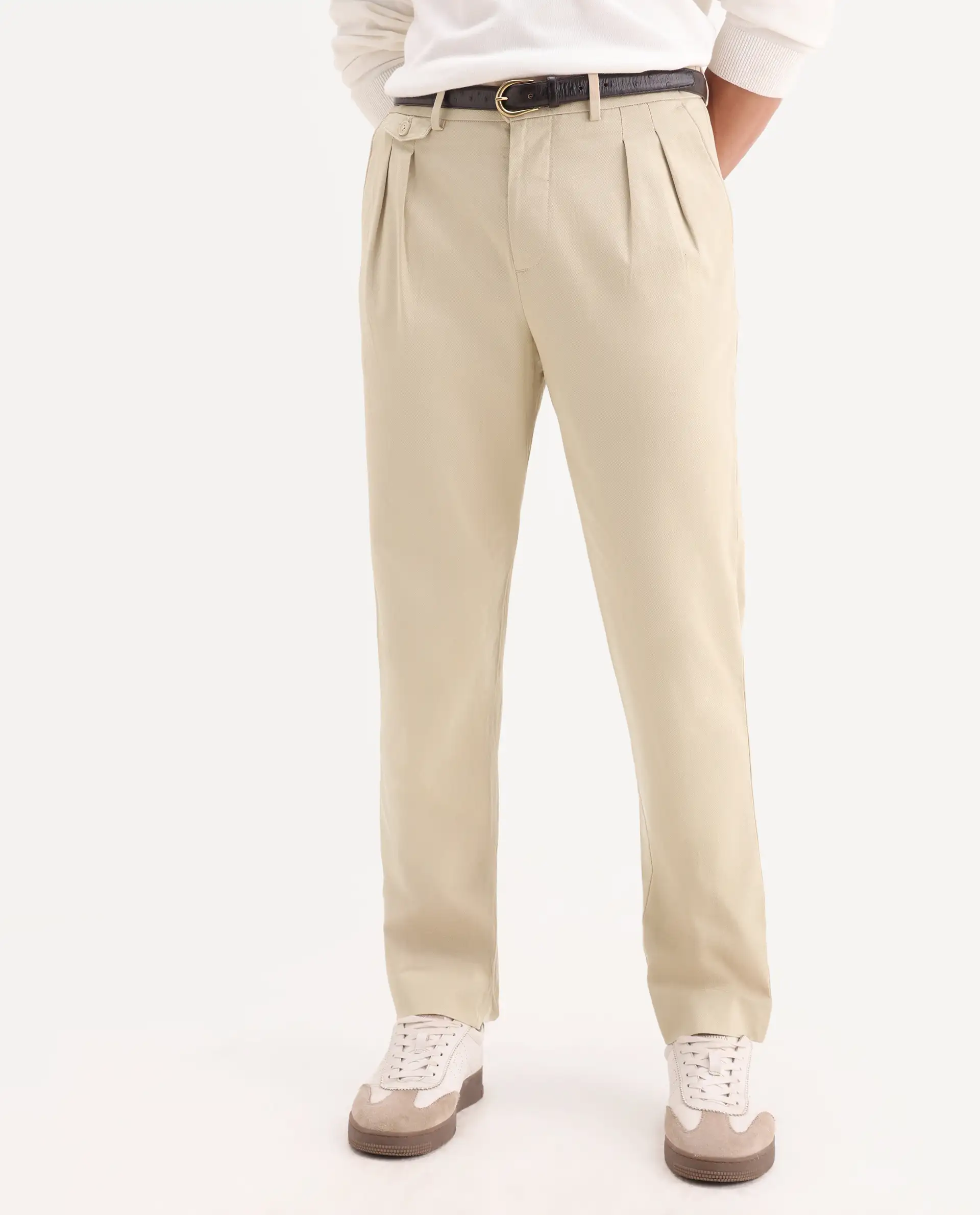 Rare Rabbit Men's Torro Beige Cotton Blend Plain Regular Fit Trouser - Image 2