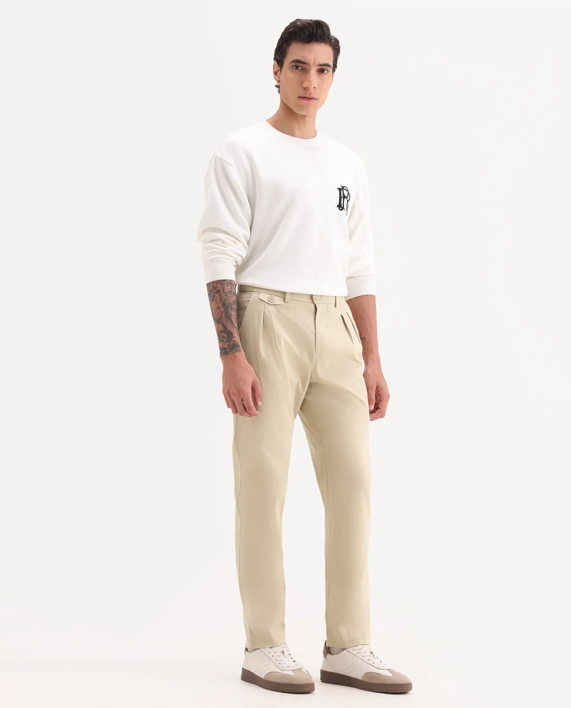 Rare Rabbit Men's Torro Beige Cotton Blend Plain Regular Fit Trouser - Image 4