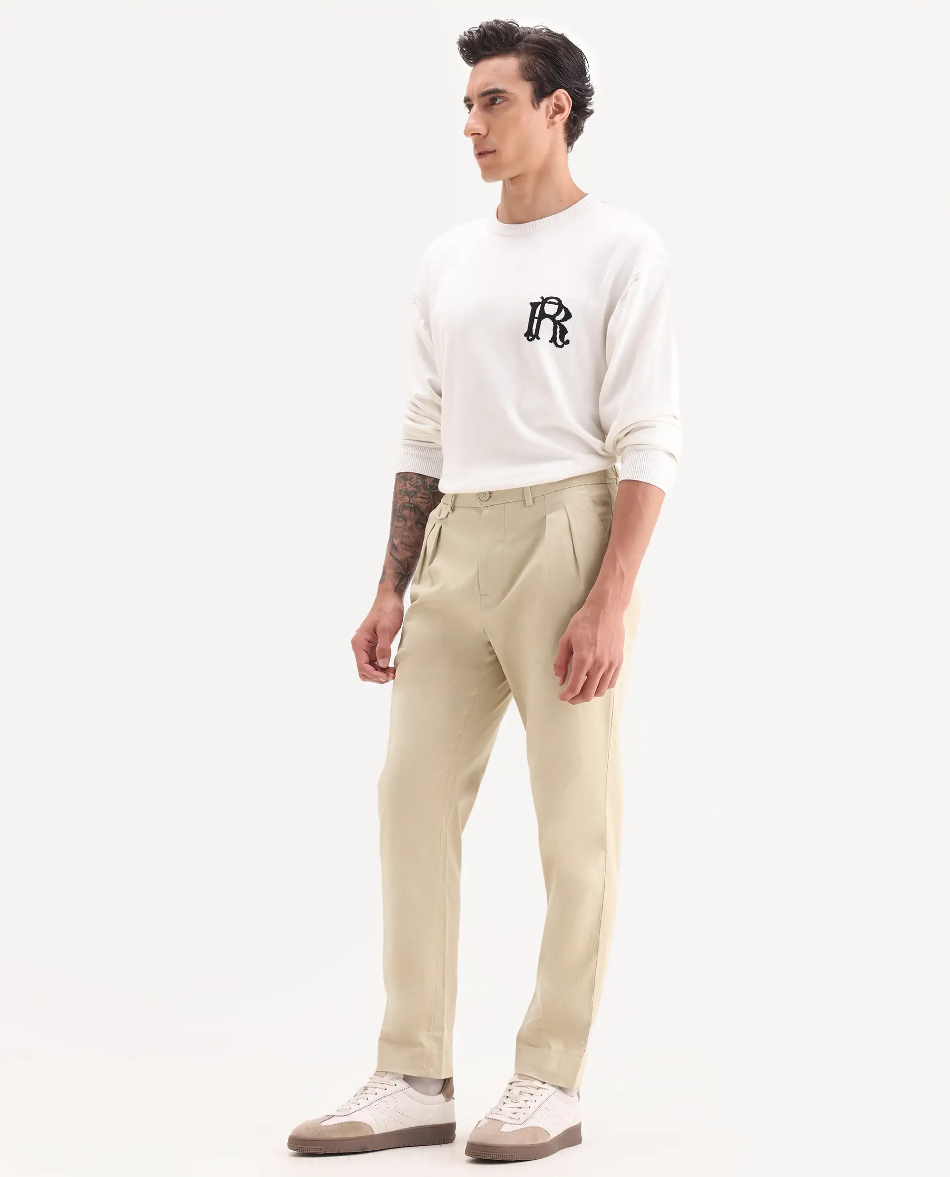 Rare Rabbit Men's Torro Beige Cotton Blend Plain Regular Fit Trouser - Image 5