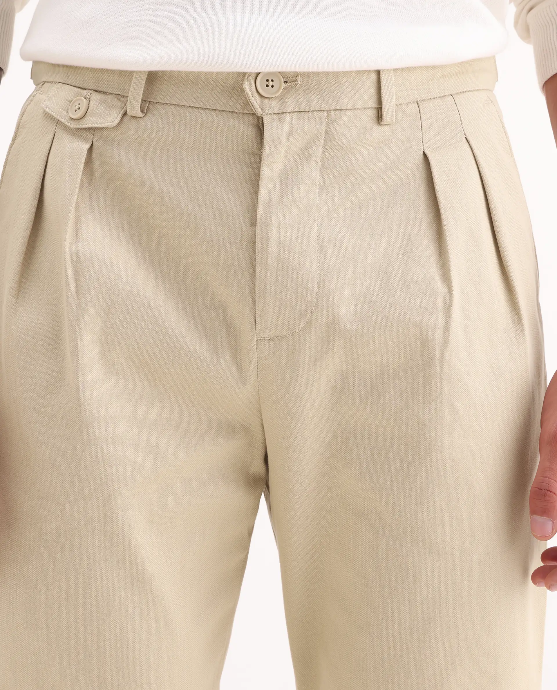 Rare Rabbit Men's Torro Beige Cotton Blend Plain Regular Fit Trouser - Image 6
