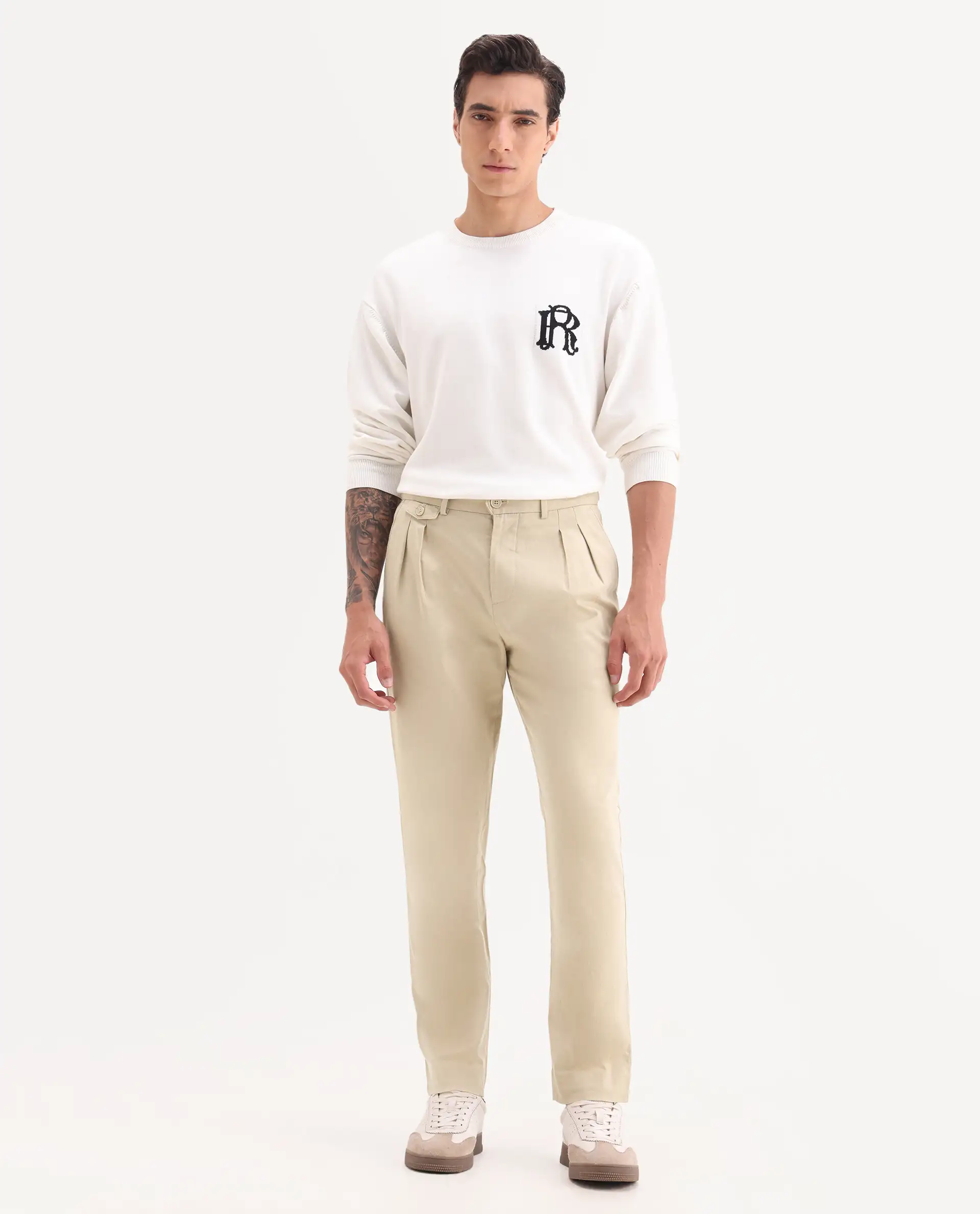 Rare Rabbit Men's Torro Beige Cotton Blend Plain Regular Fit Trouser - Image 8