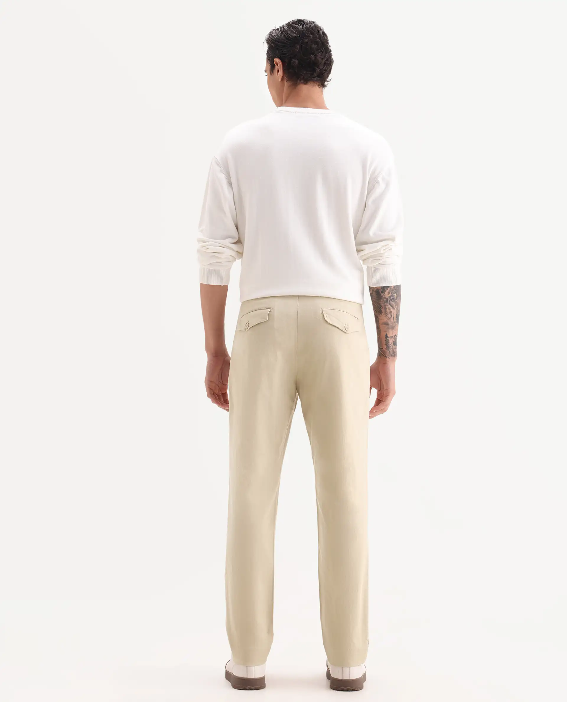 Rare Rabbit Men's Torro Beige Cotton Blend Plain Regular Fit Trouser - Image 9