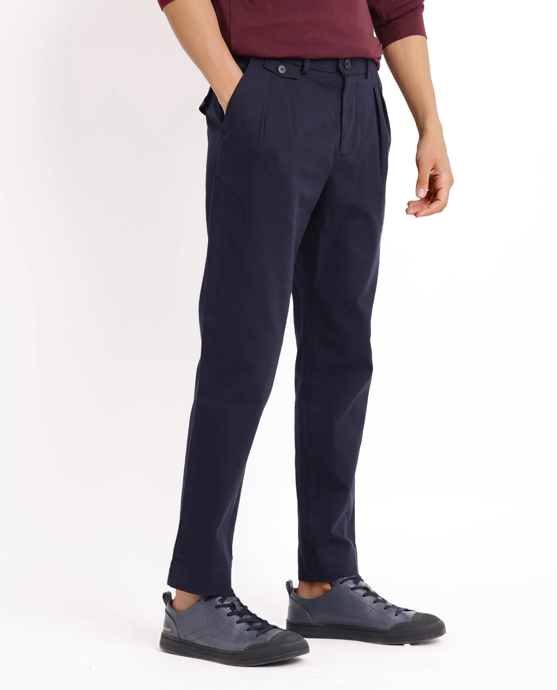 Rare Rabbit Men's Torro Dark Navy Cotton Blend Plain Regular Fit Trouser - Image 3