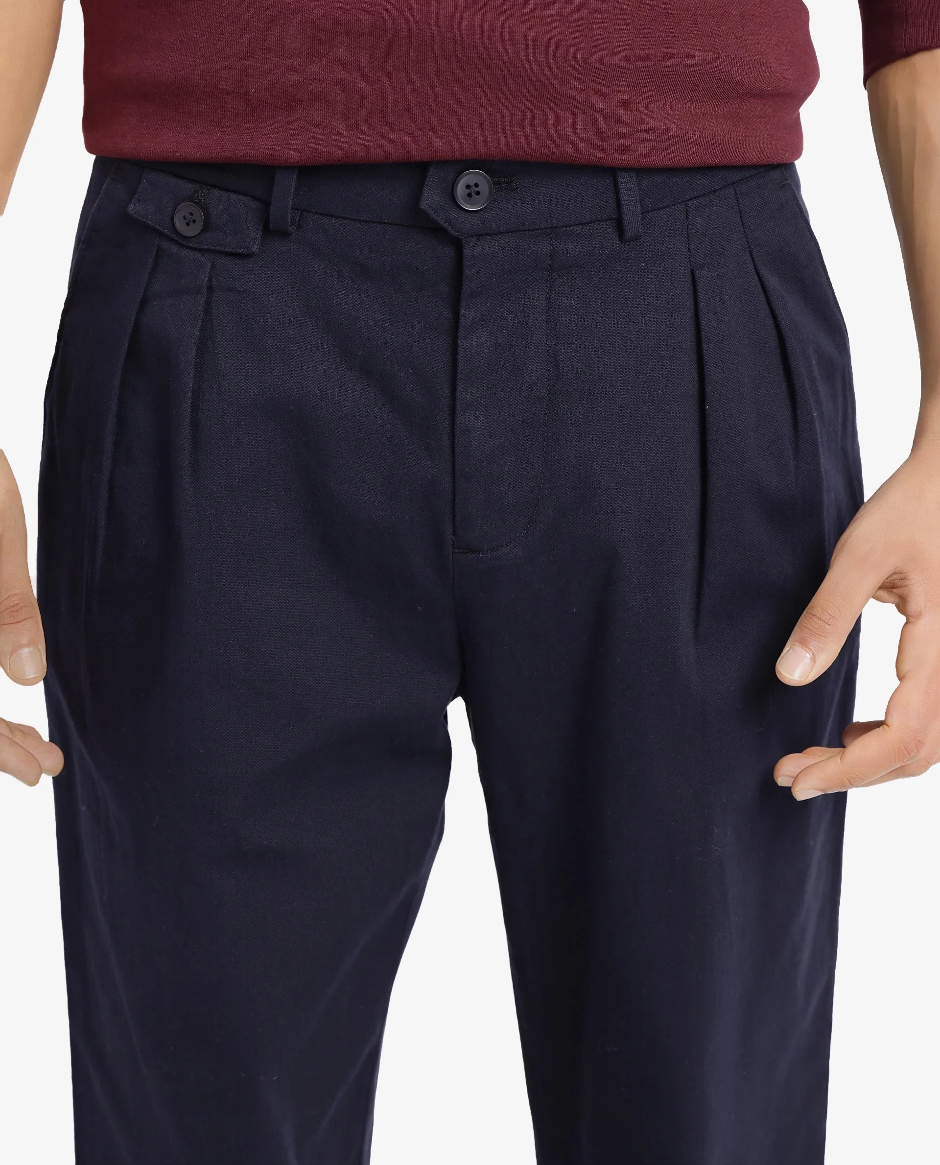 Rare Rabbit Men's Torro Dark Navy Cotton Blend Plain Regular Fit Trouser - Image 4