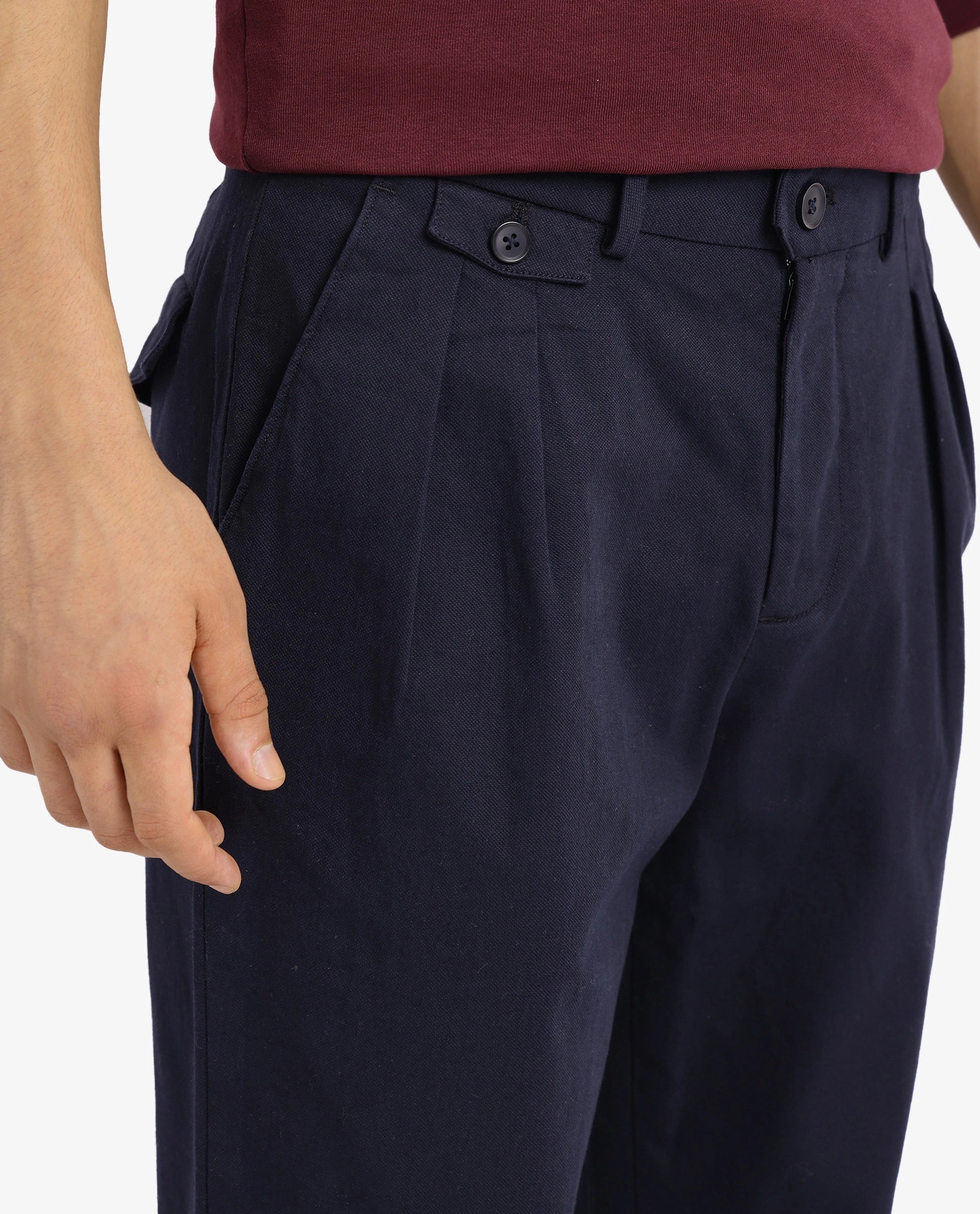 Rare Rabbit Men's Torro Dark Navy Cotton Blend Plain Regular Fit Trouser - Image 6