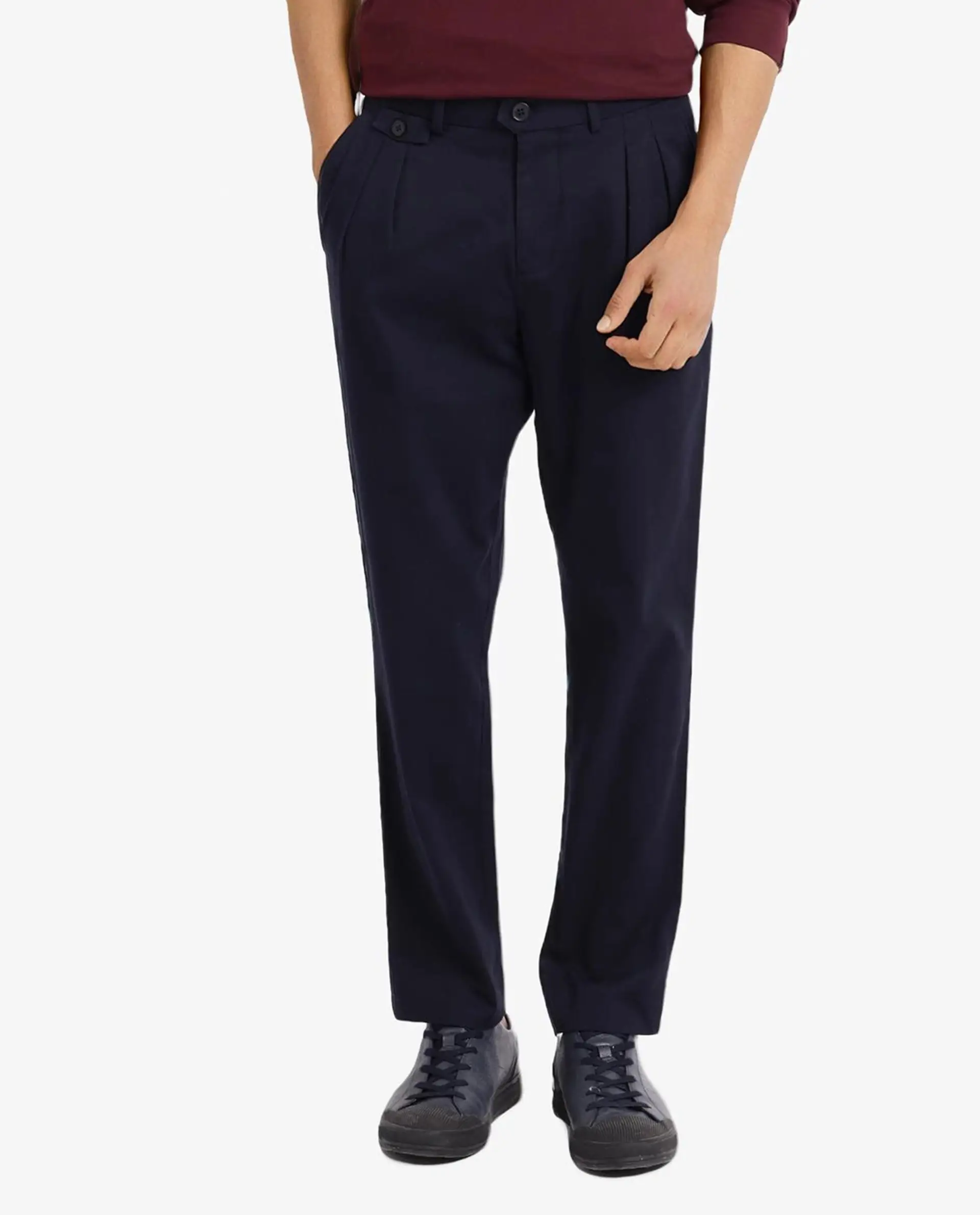 Rare Rabbit Men's Torro Dark Navy Cotton Blend Plain Regular Fit Trouser - Image 8