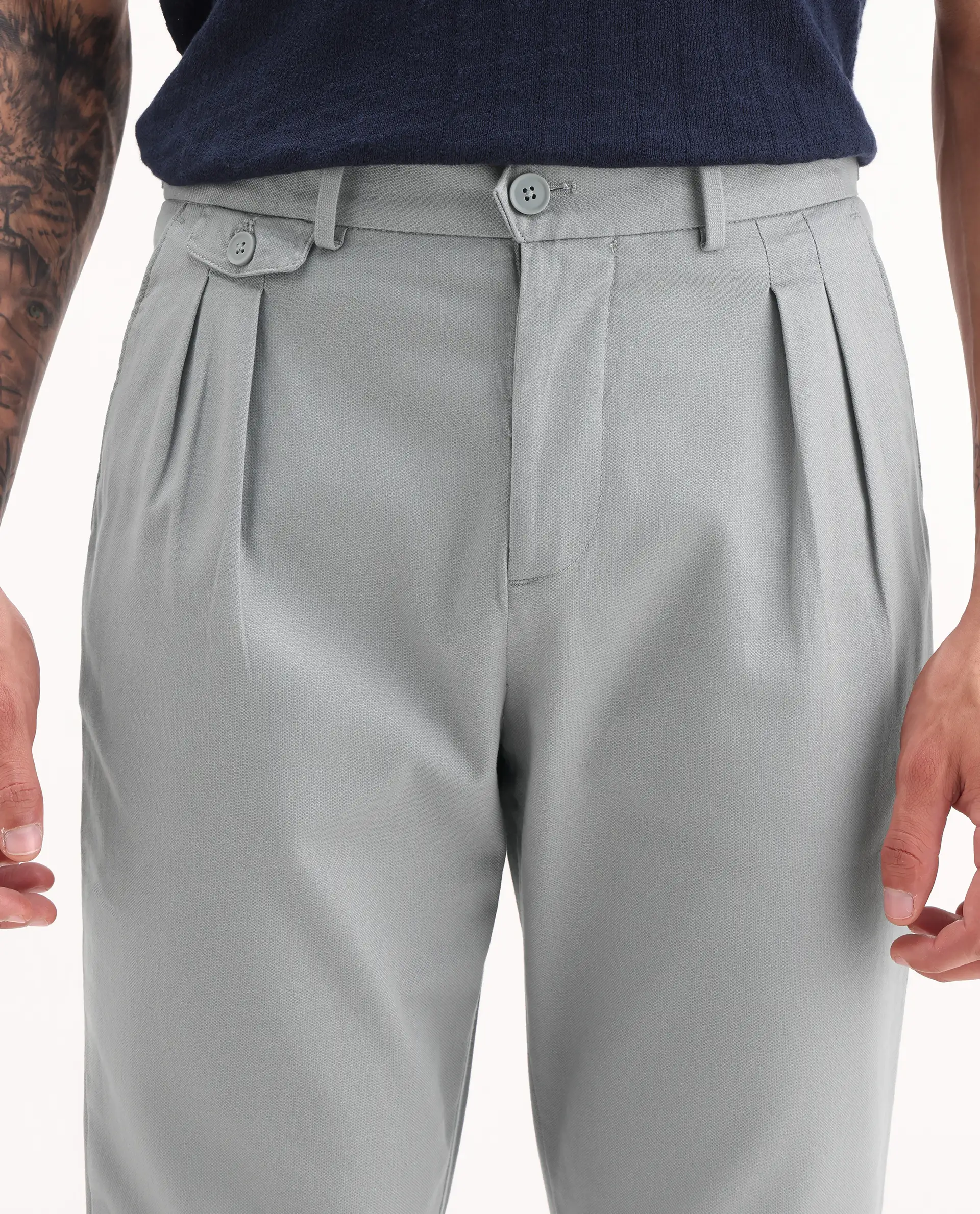 Rare Rabbit Men's Torro Grey Cotton Plain Regular Fit Trouser - Image 3