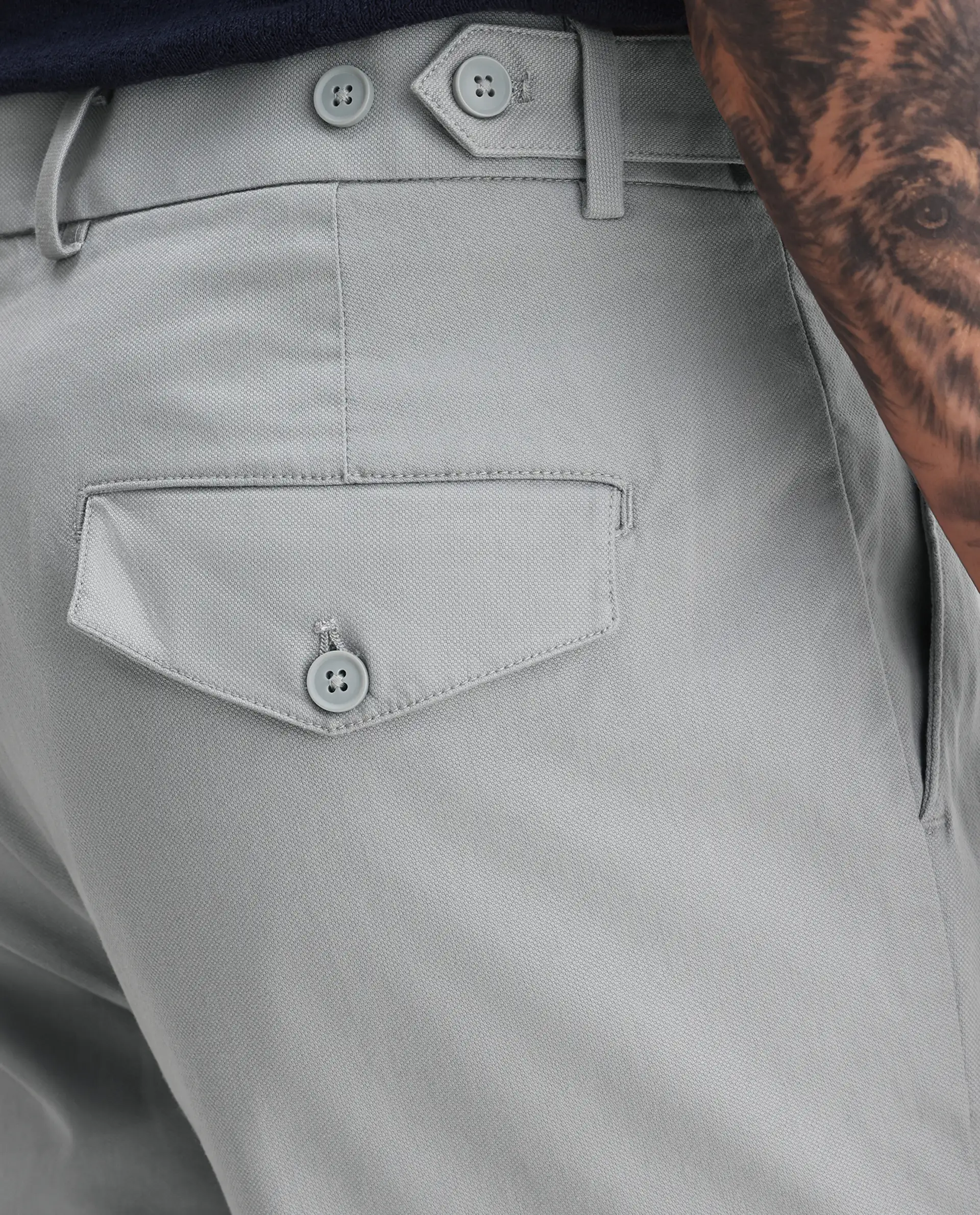 Rare Rabbit Men's Torro Grey Cotton Plain Regular Fit Trouser - Image 7