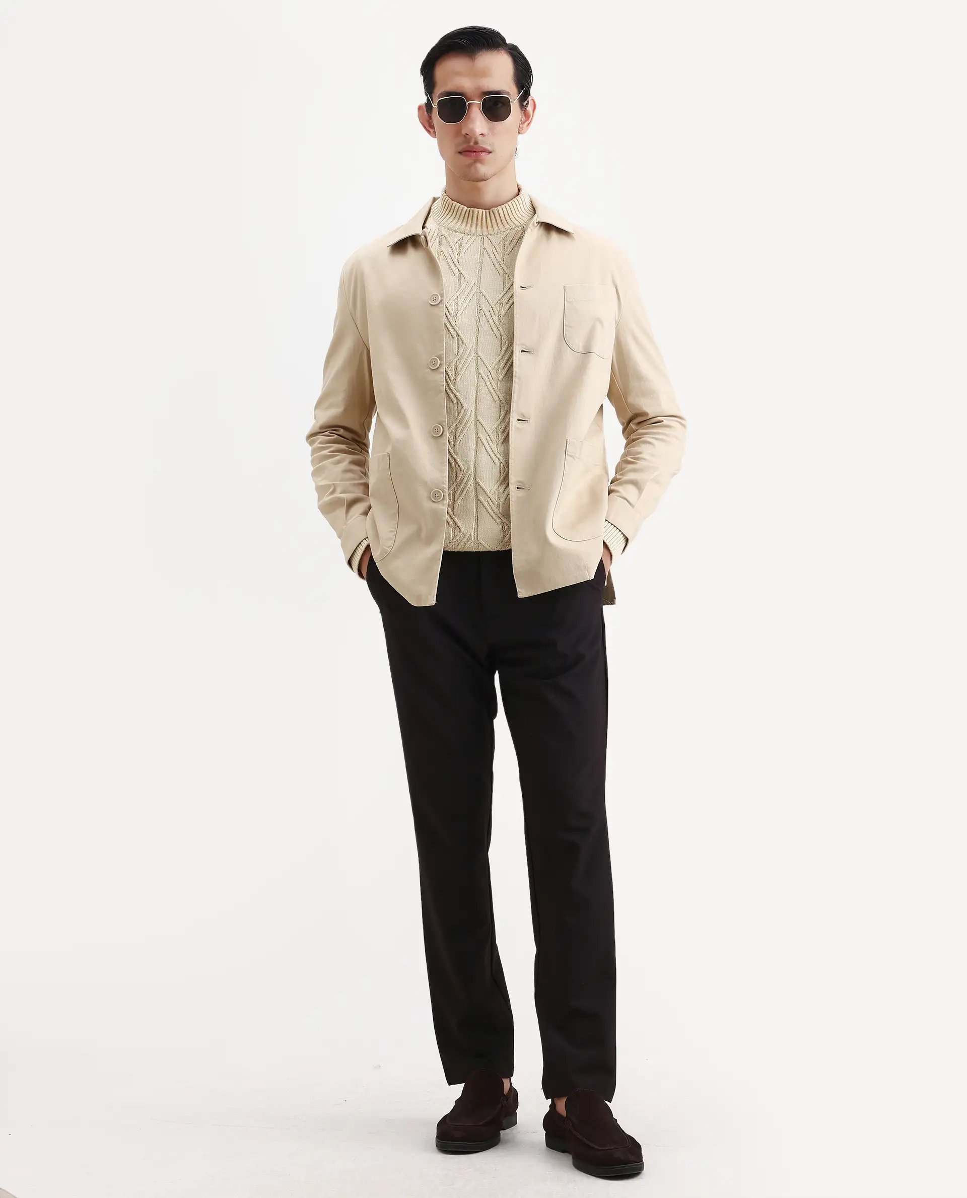 Rare Rabbit Men's Torroy Beige Cotton Blend Plain Regular Fit Full Sleeve Spread Collar Jacket - Image 2