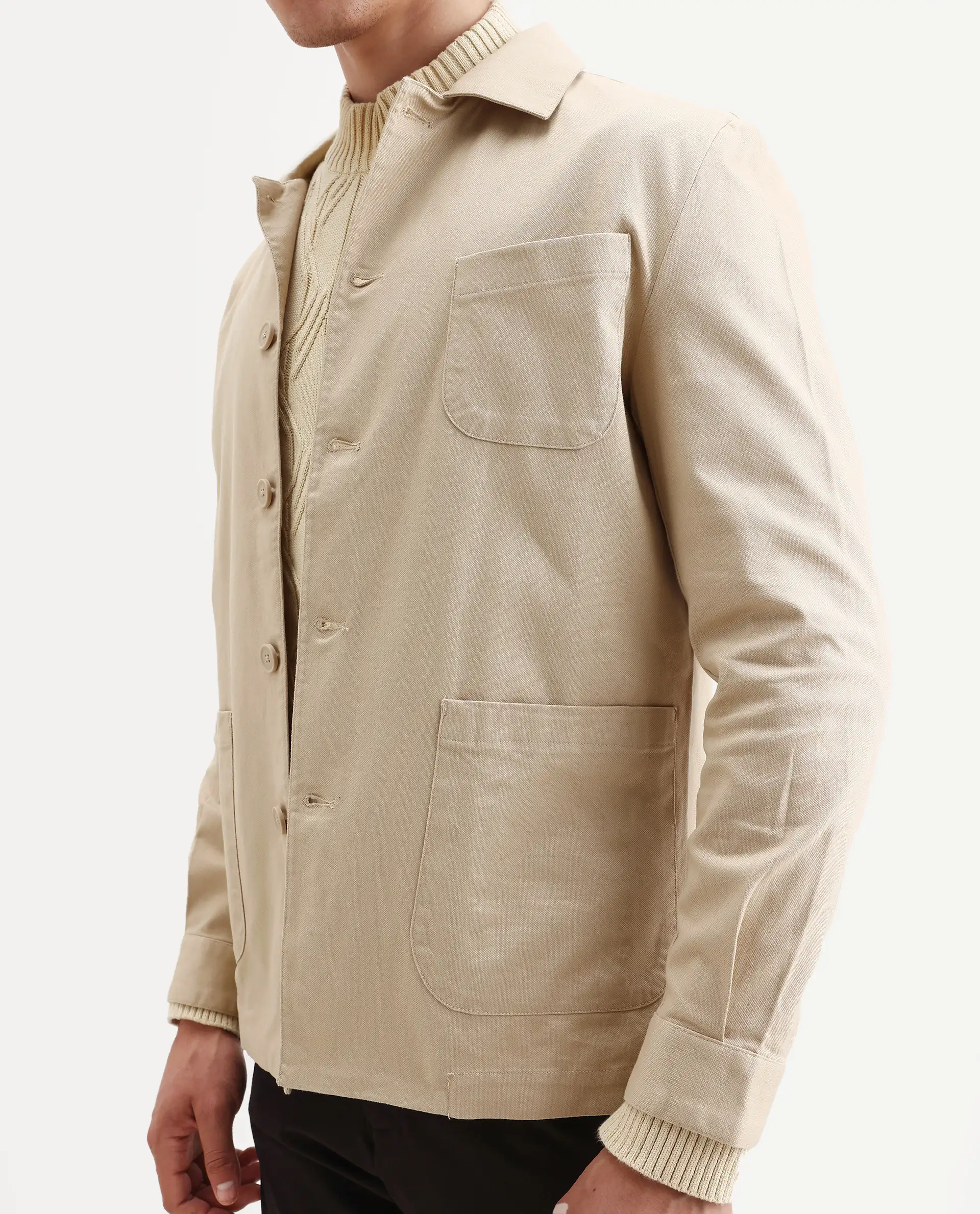 Rare Rabbit Men's Torroy Beige Cotton Blend Plain Regular Fit Full Sleeve Spread Collar Jacket - Image 4