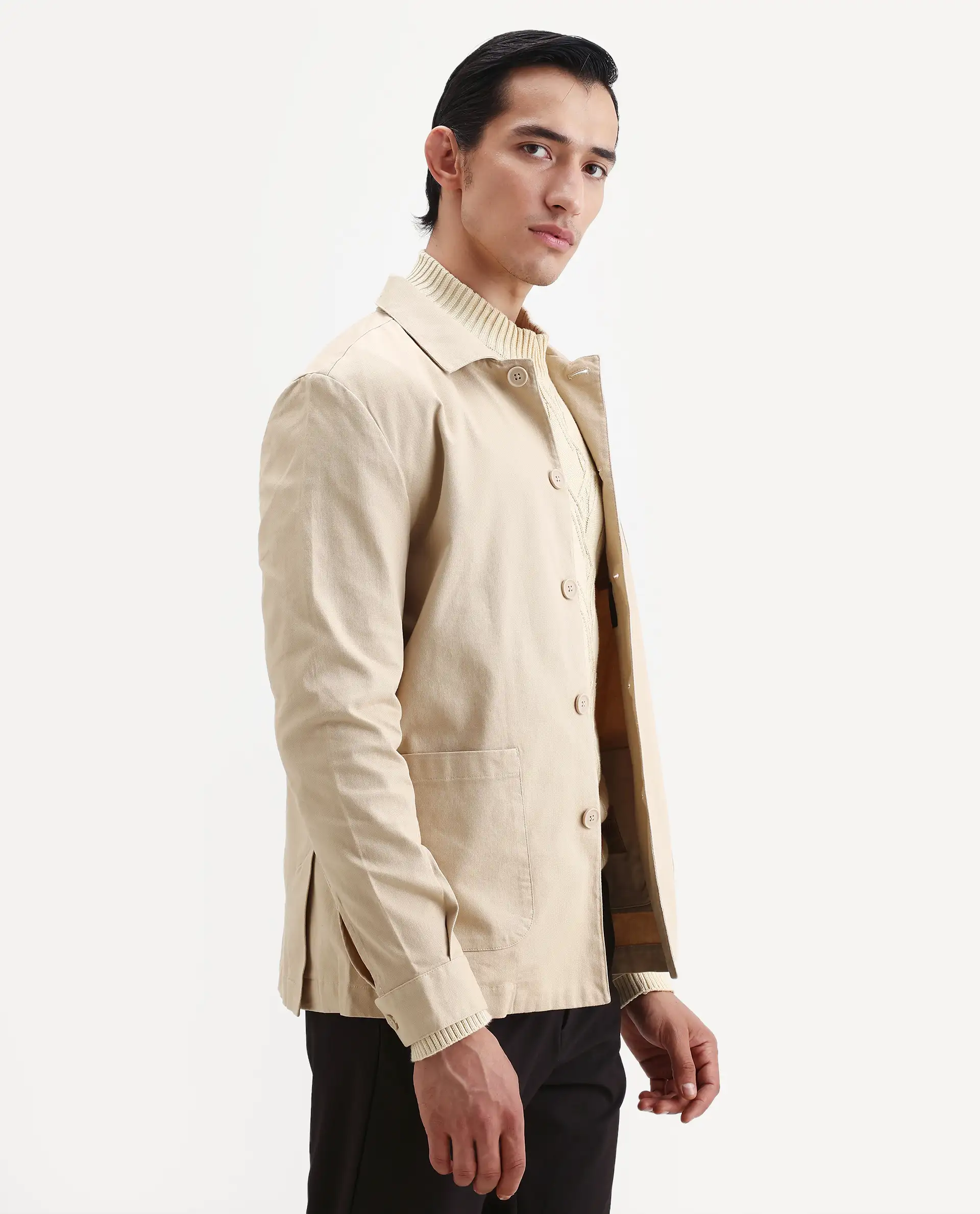 Rare Rabbit Men's Torroy Beige Cotton Blend Plain Regular Fit Full Sleeve Spread Collar Jacket - Image 6