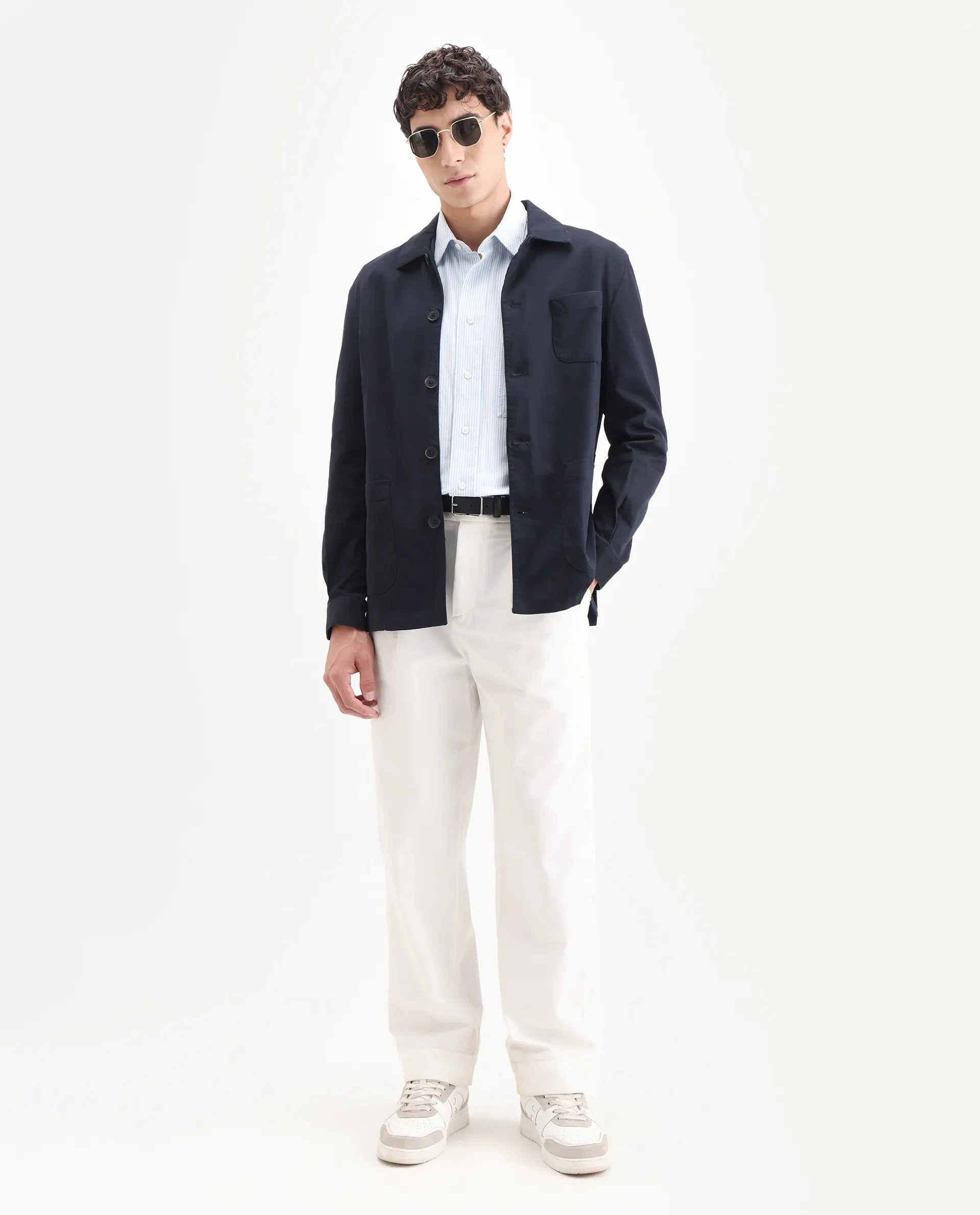 Rare Rabbit Men's Torroy Dark Navy Cotton Blend Plain Regular Fit Full Sleeve Spread Collar Jacket - Image 2
