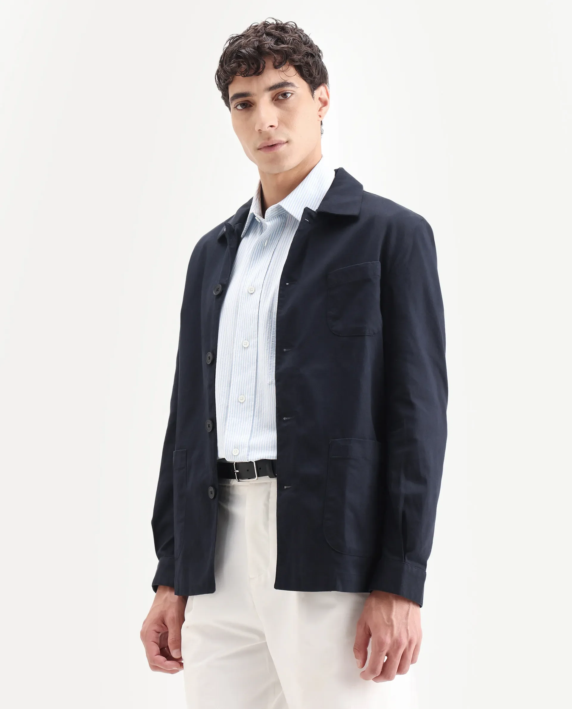 Rare Rabbit Men's Torroy Dark Navy Cotton Blend Plain Regular Fit Full Sleeve Spread Collar Jacket - Image 5