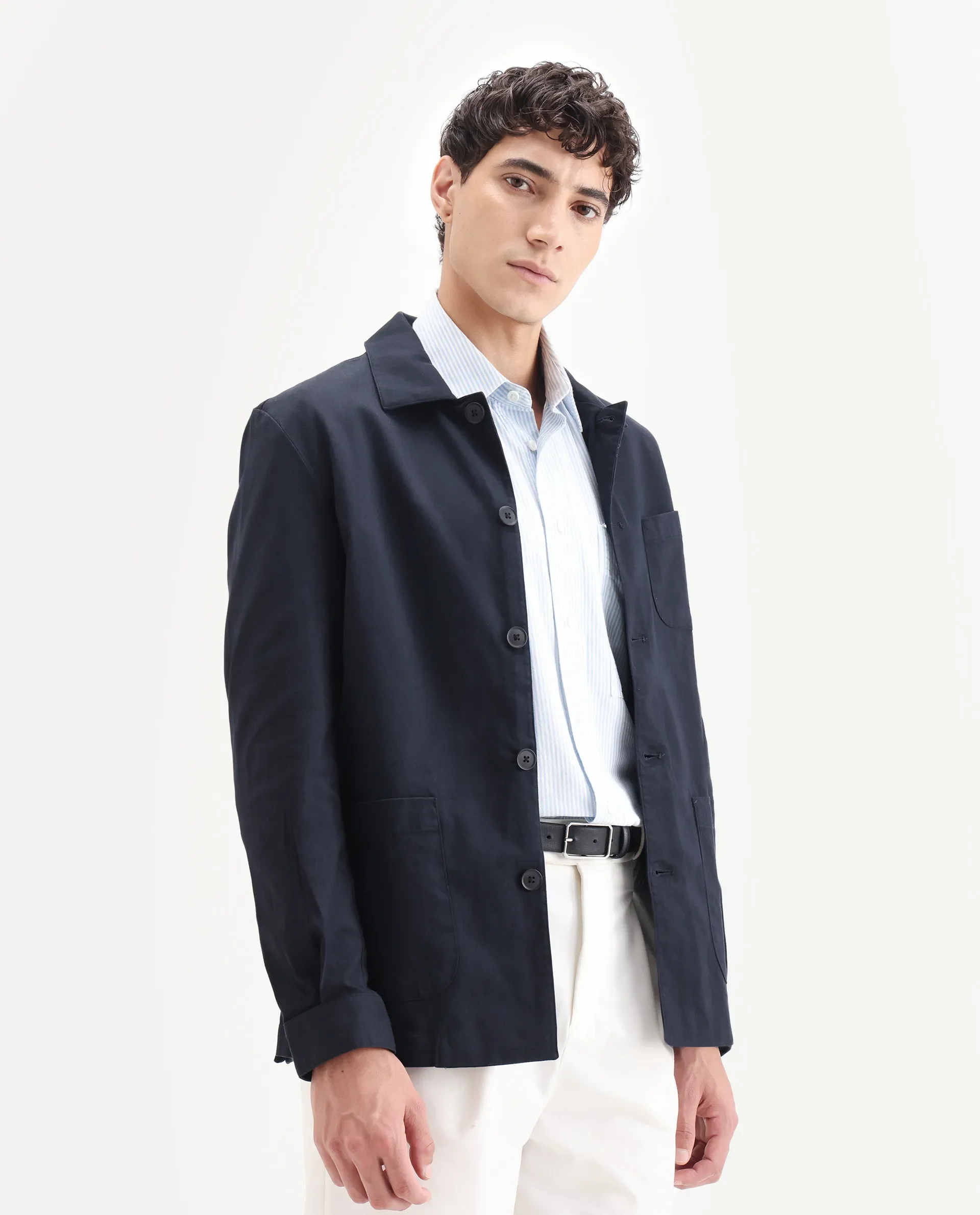 Rare Rabbit Men's Torroy Dark Navy Cotton Blend Plain Regular Fit Full Sleeve Spread Collar Jacket - Image 6