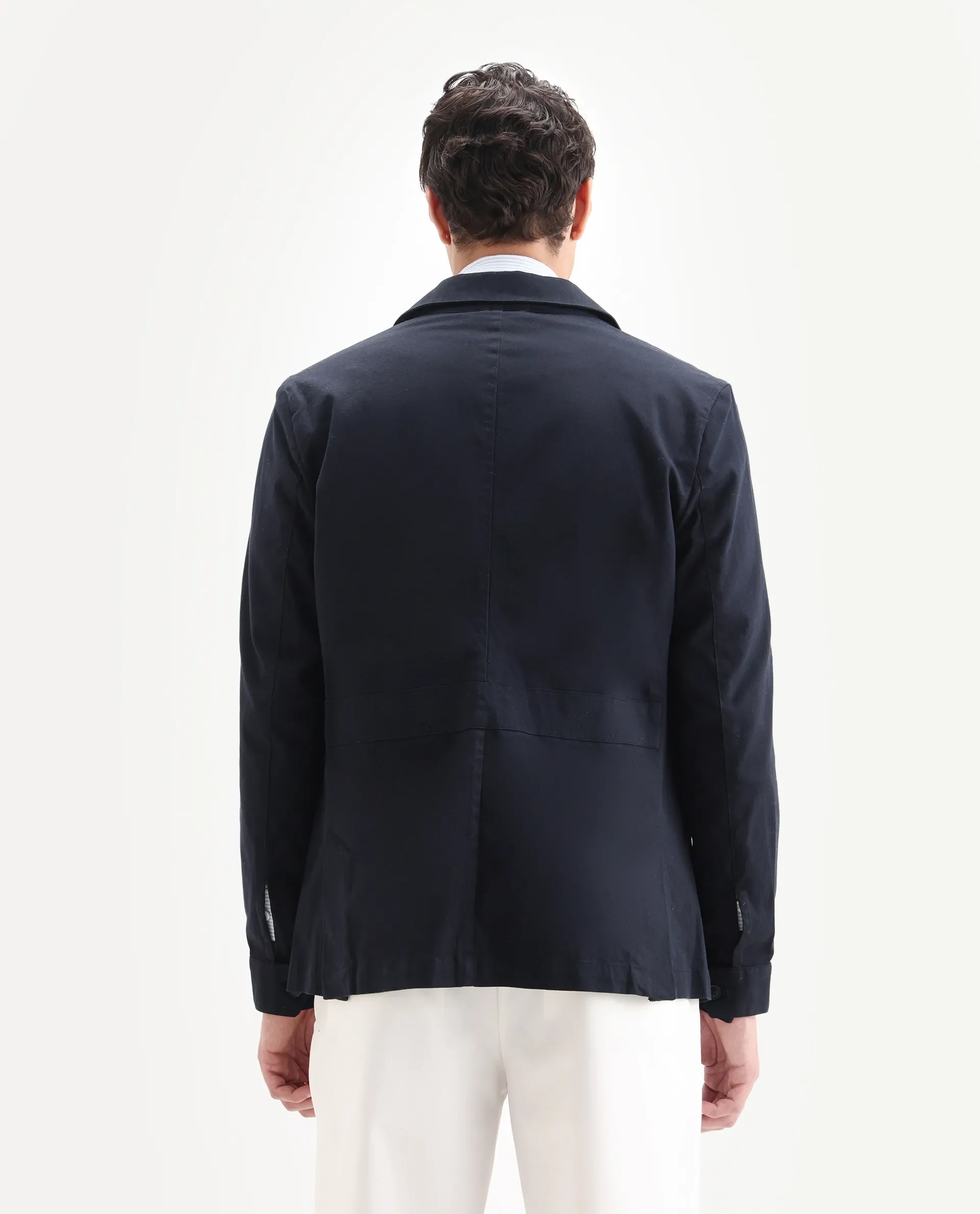 Rare Rabbit Men's Torroy Dark Navy Cotton Blend Plain Regular Fit Full Sleeve Spread Collar Jacket - Image 7