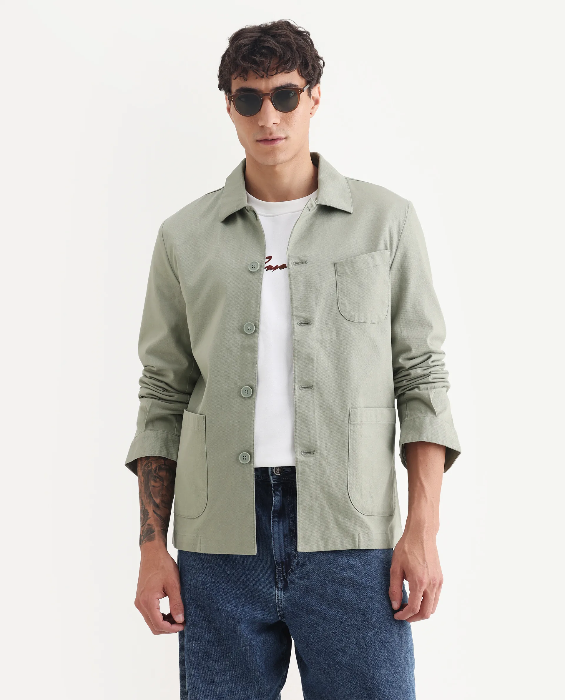 Rare Rabbit Men's Cotton Blend Plain Regular Fit Full Sleeve Spread Collar Jacket