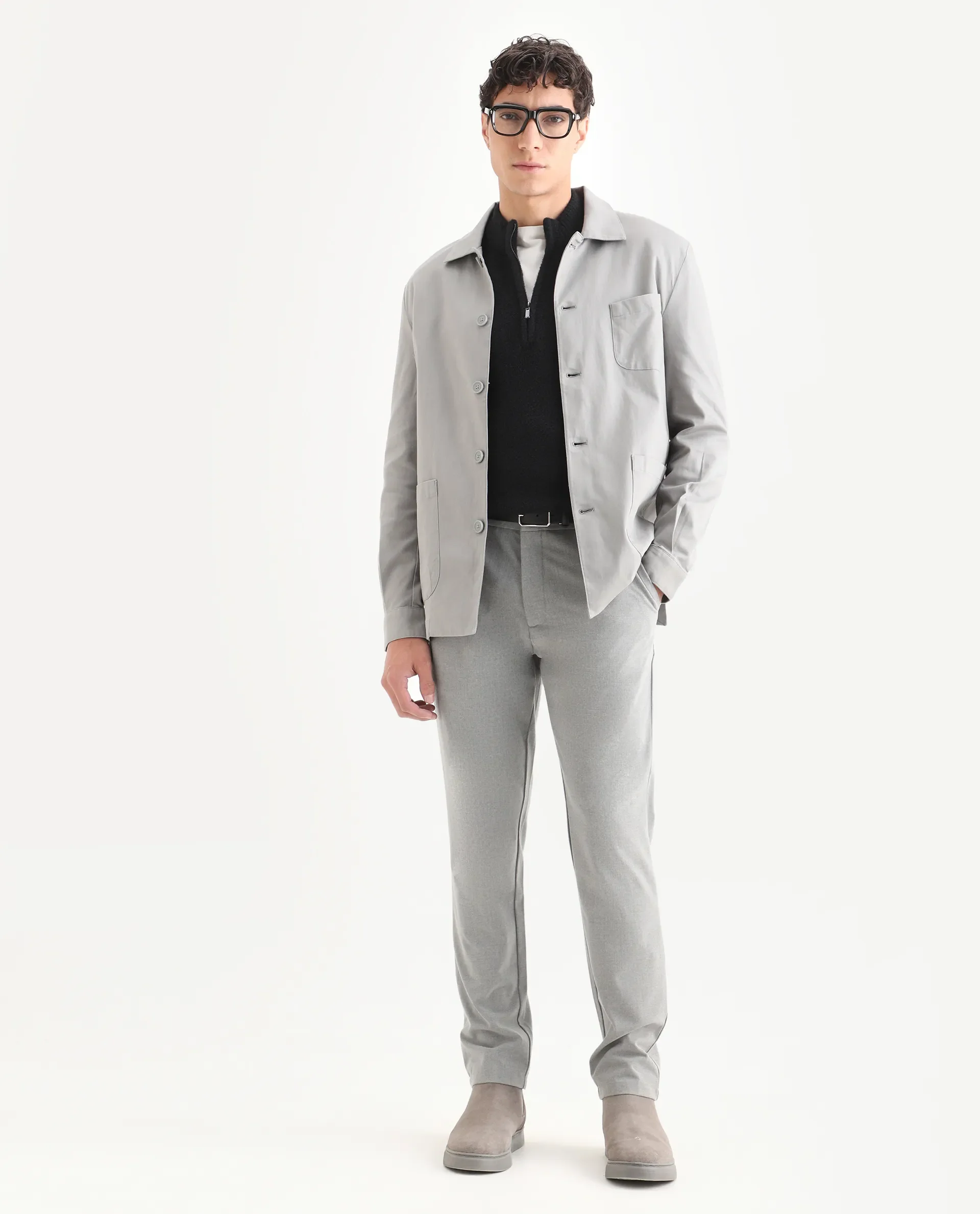 Rare Rabbit Men's Cotton Blend Plain Regular Fit Full Sleeve Spread Collar Jacket - Image 2