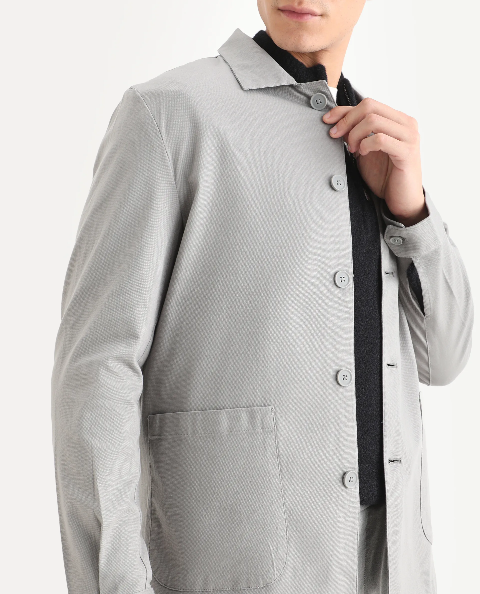 Rare Rabbit Men's Cotton Blend Plain Regular Fit Full Sleeve Spread Collar Jacket - Image 3