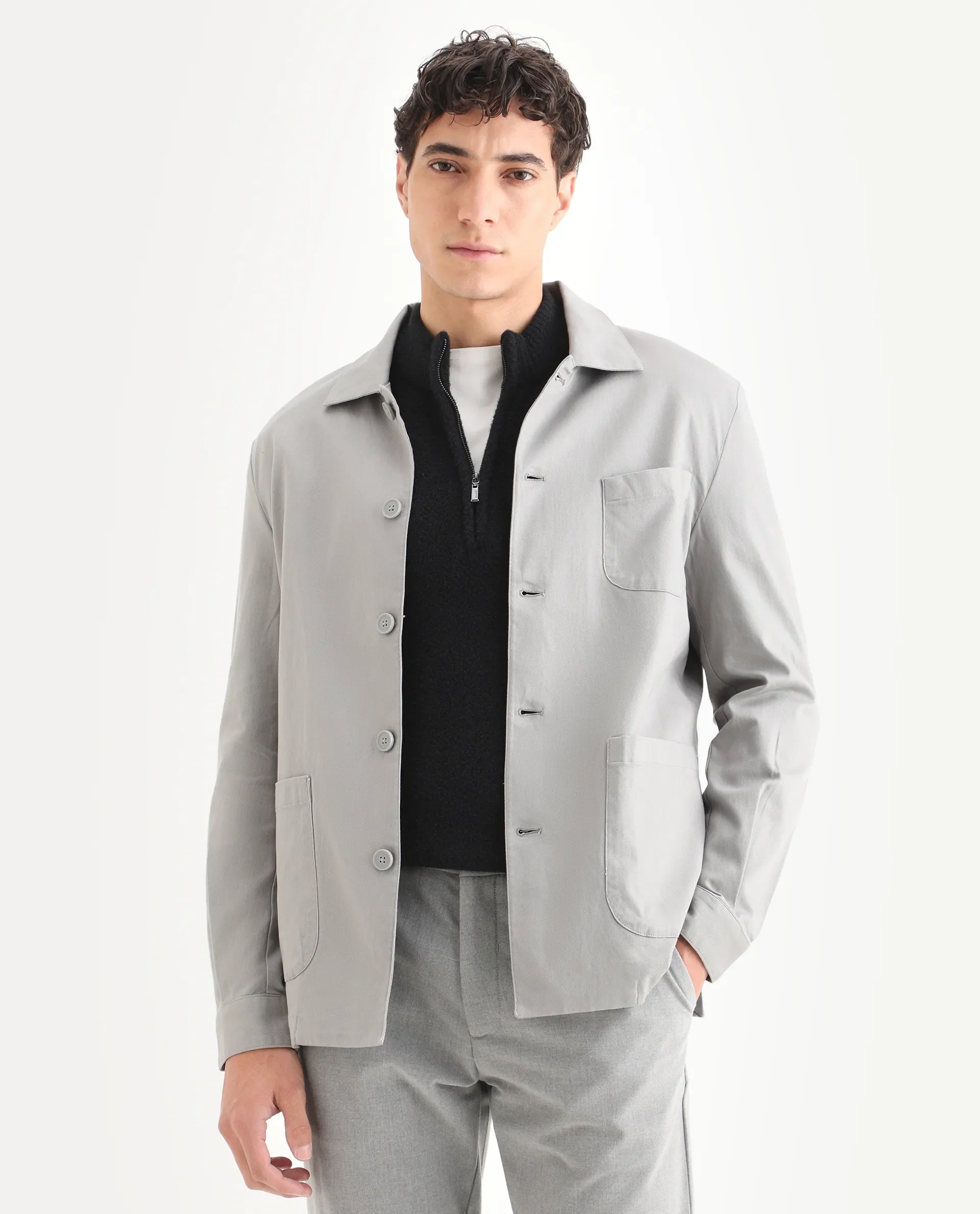 Rare Rabbit Men's Cotton Blend Plain Regular Fit Full Sleeve Spread Collar Jacket - Image 4
