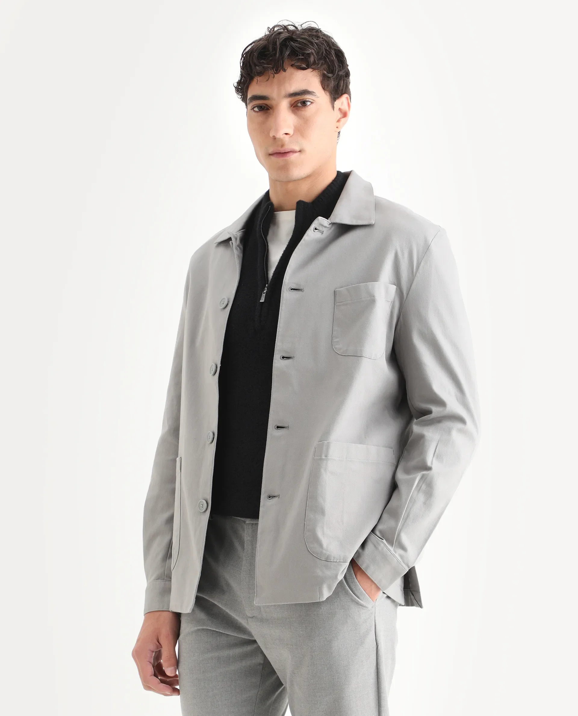 Rare Rabbit Men's Cotton Blend Plain Regular Fit Full Sleeve Spread Collar Jacket - Image 5