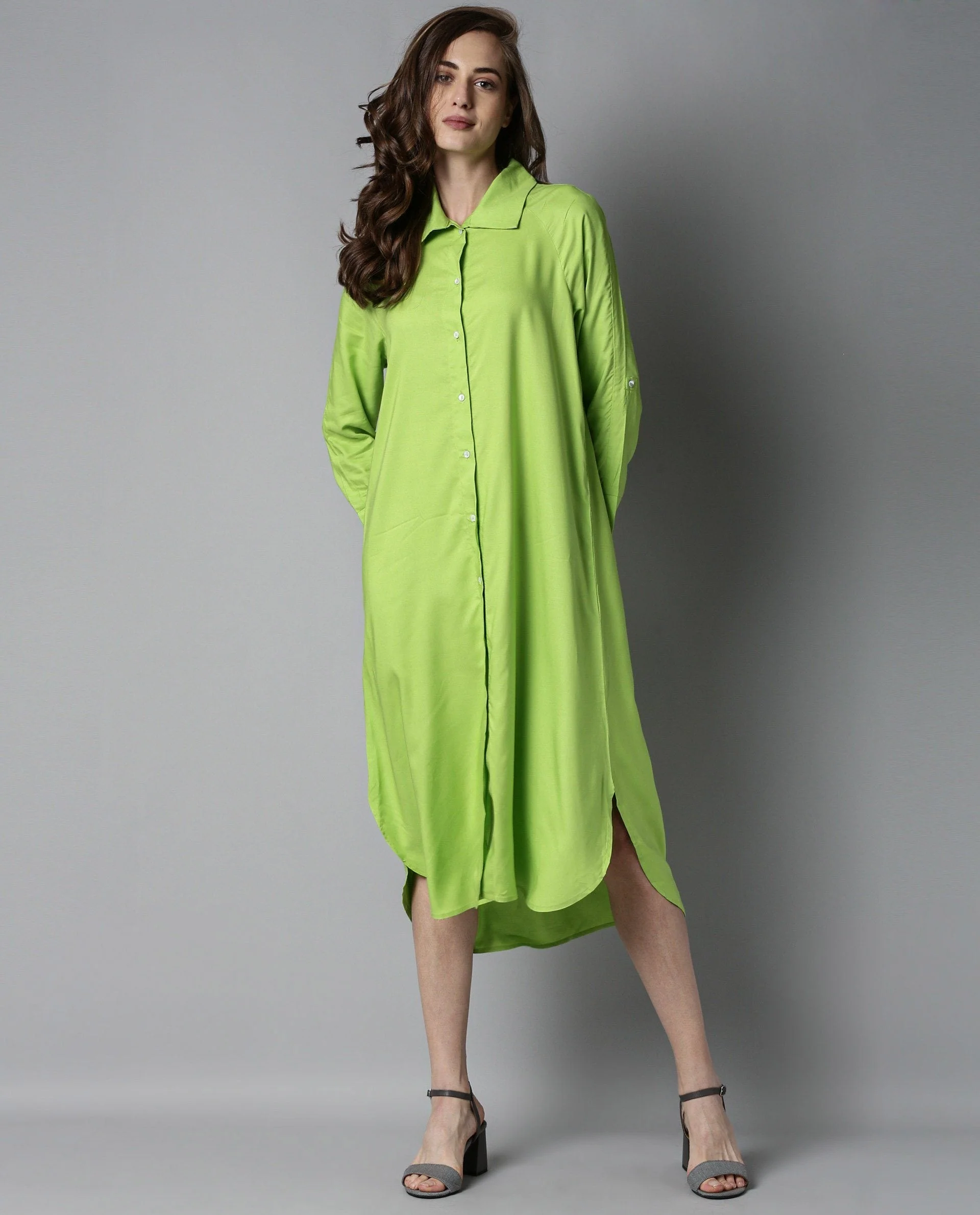 Rareism Women Toss Green Dress Short Sleeves Solid