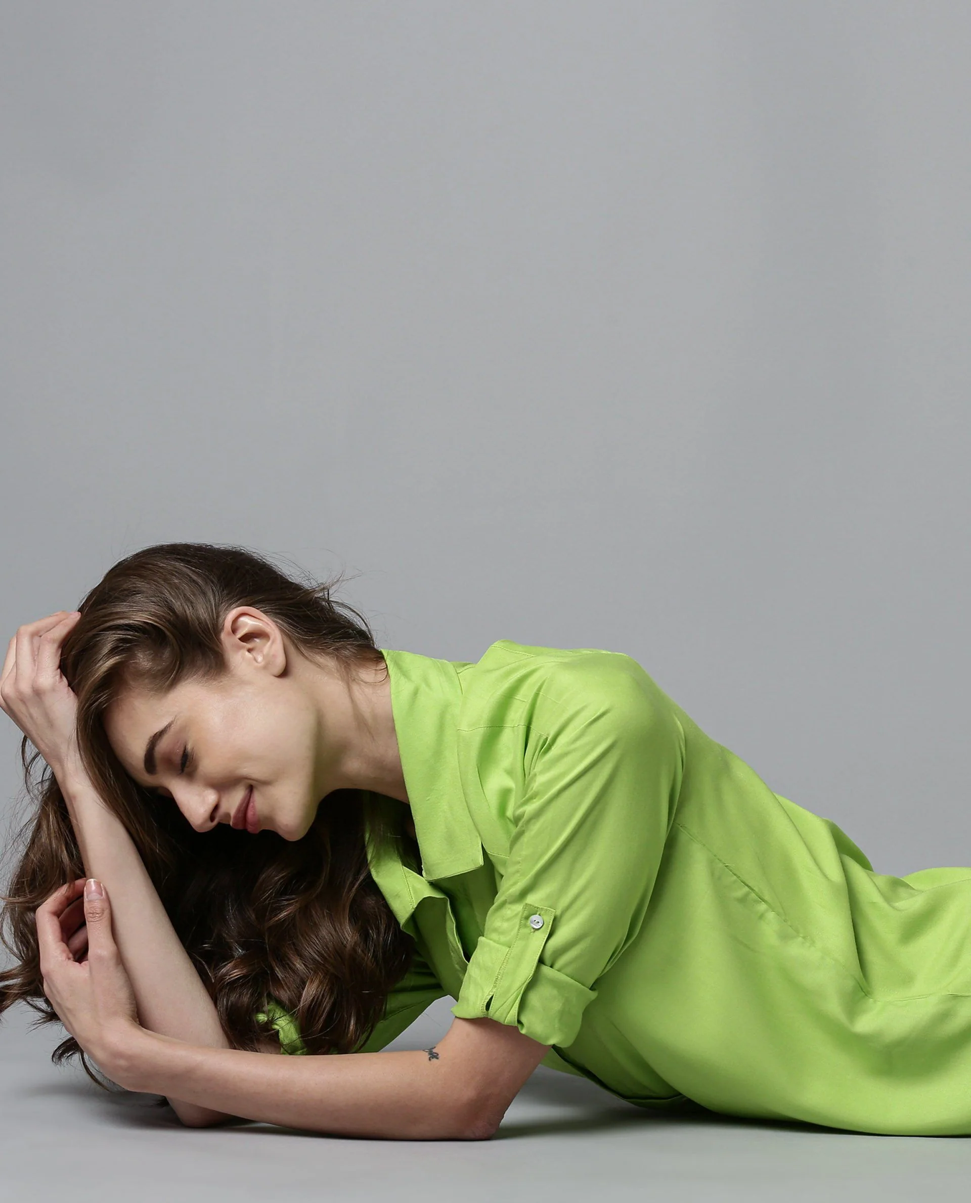 Rareism Women Toss Green Dress Short Sleeves Solid - Image 6