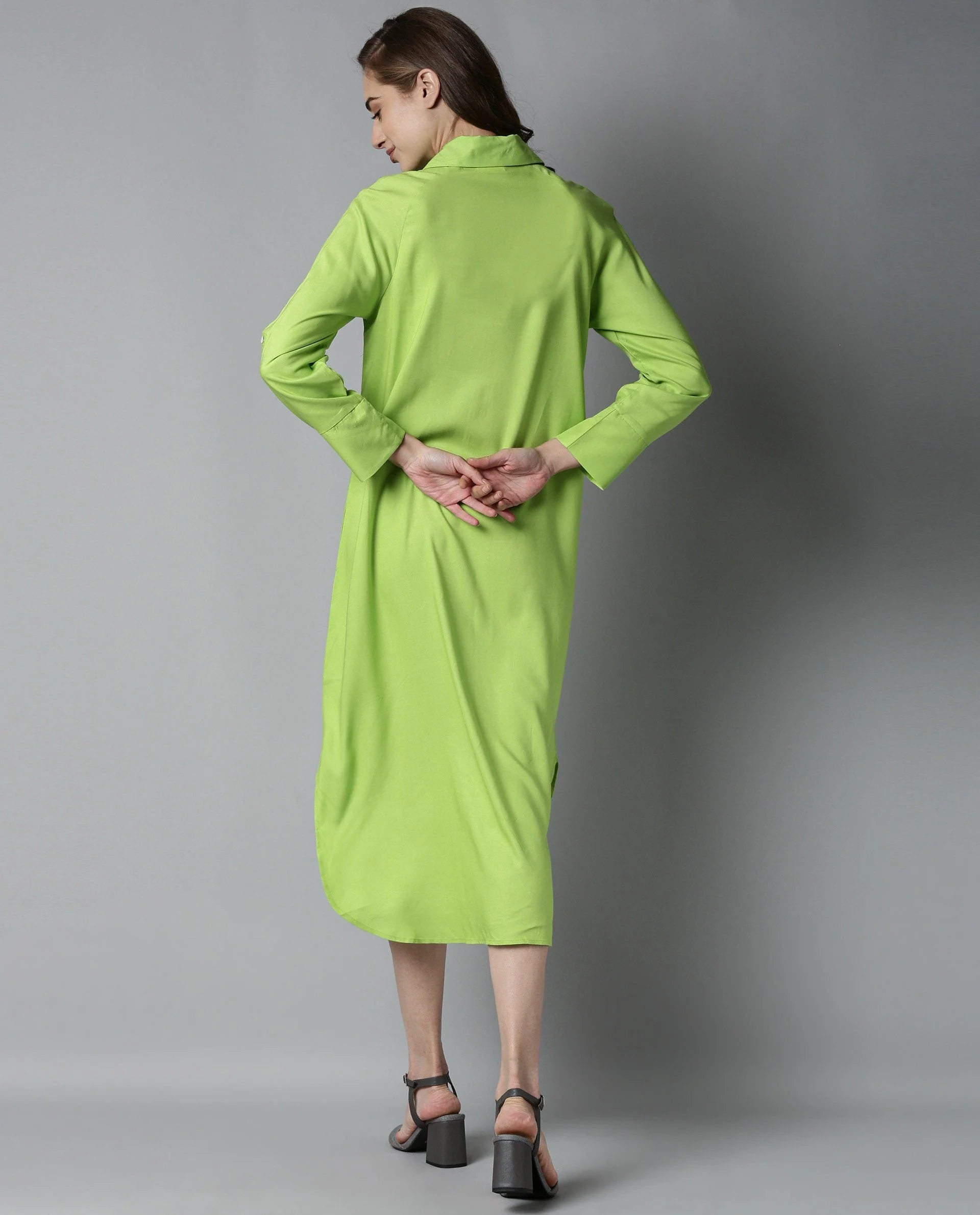 Rareism Women Toss Green Dress Short Sleeves Solid - Image 7