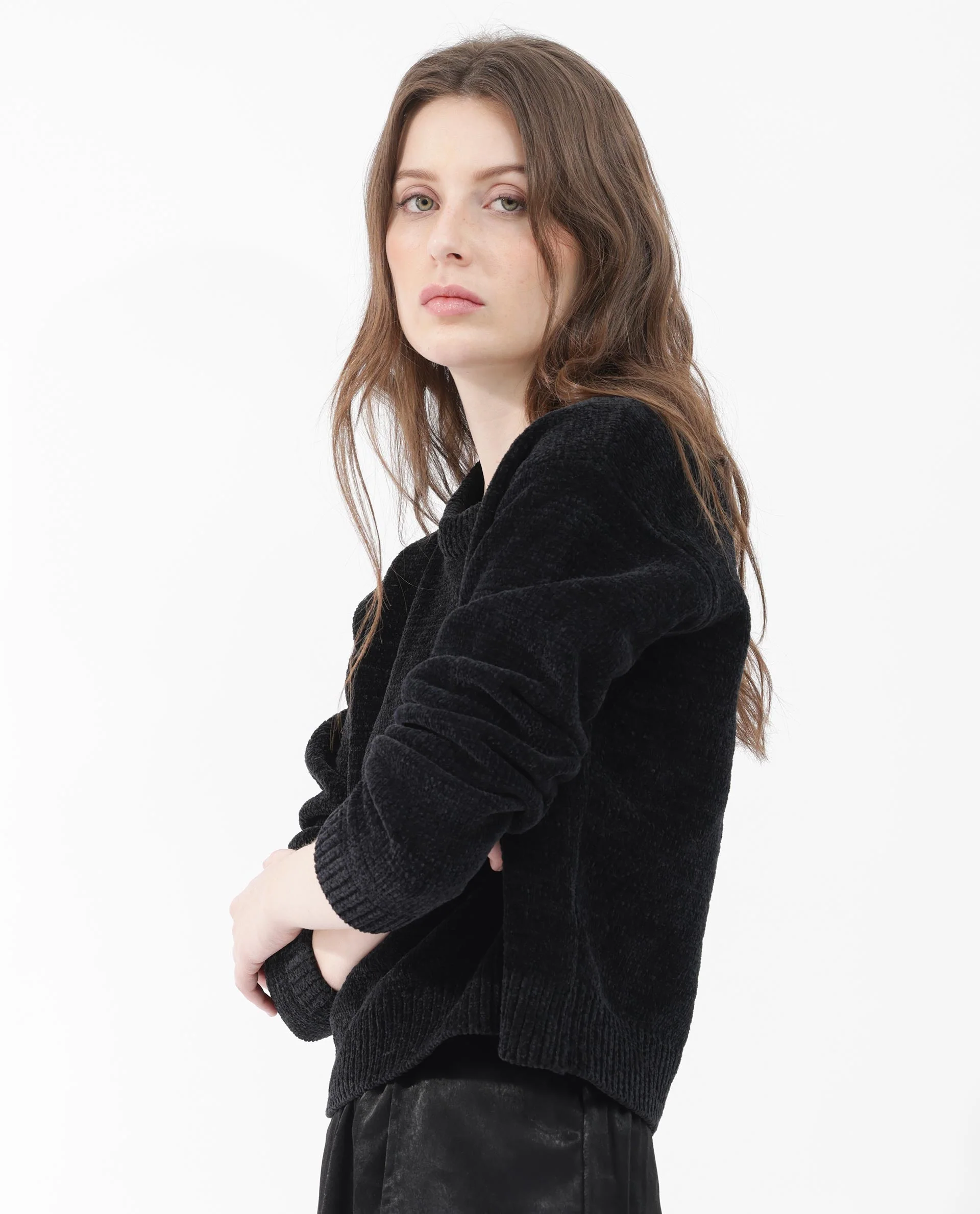 Rareism Women's Tosti Black Cotton Crew Neck Plain Regular Fit Sweater - Image 8