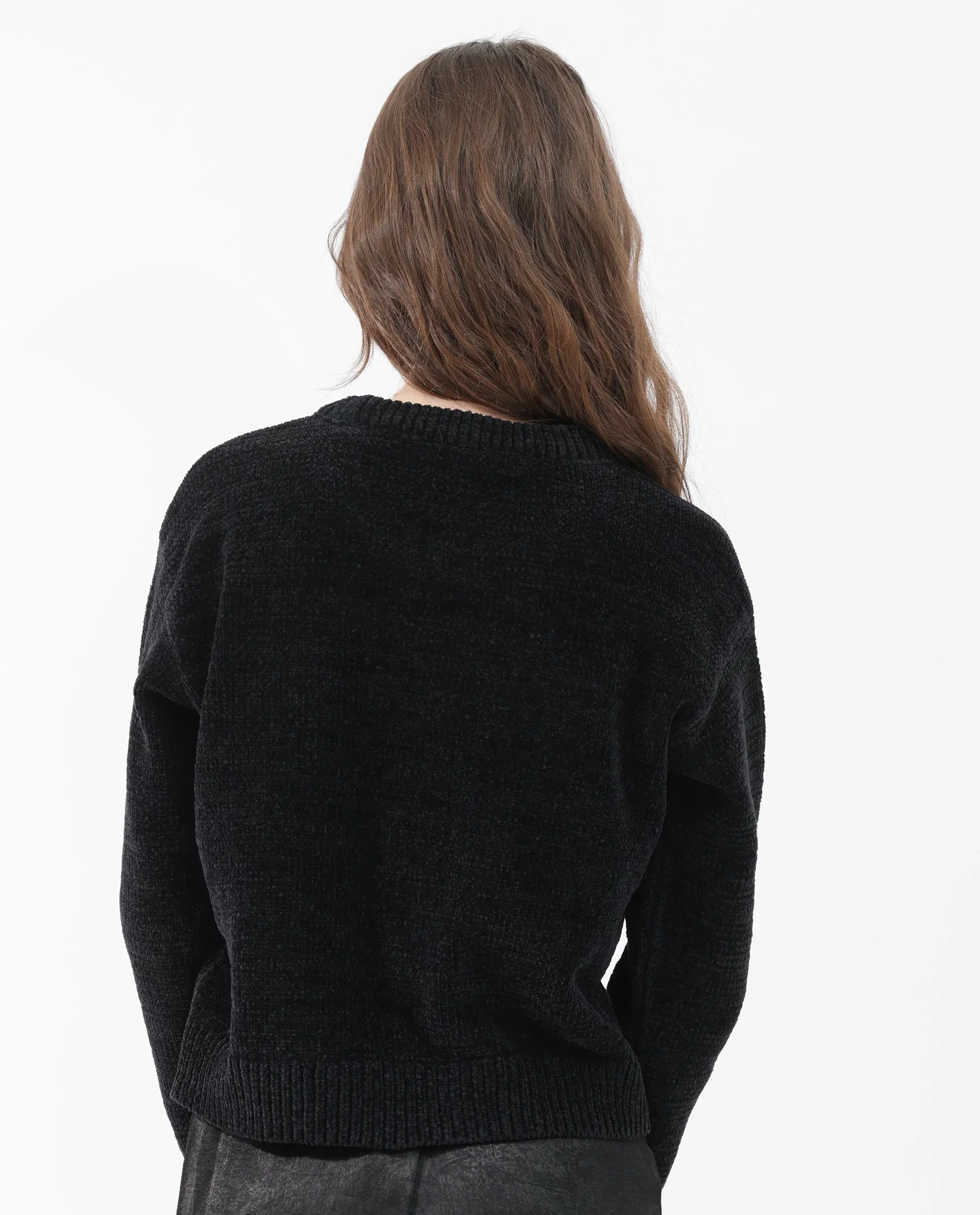 Rareism Women's Tosti Black Cotton Crew Neck Plain Regular Fit Sweater - Image 9