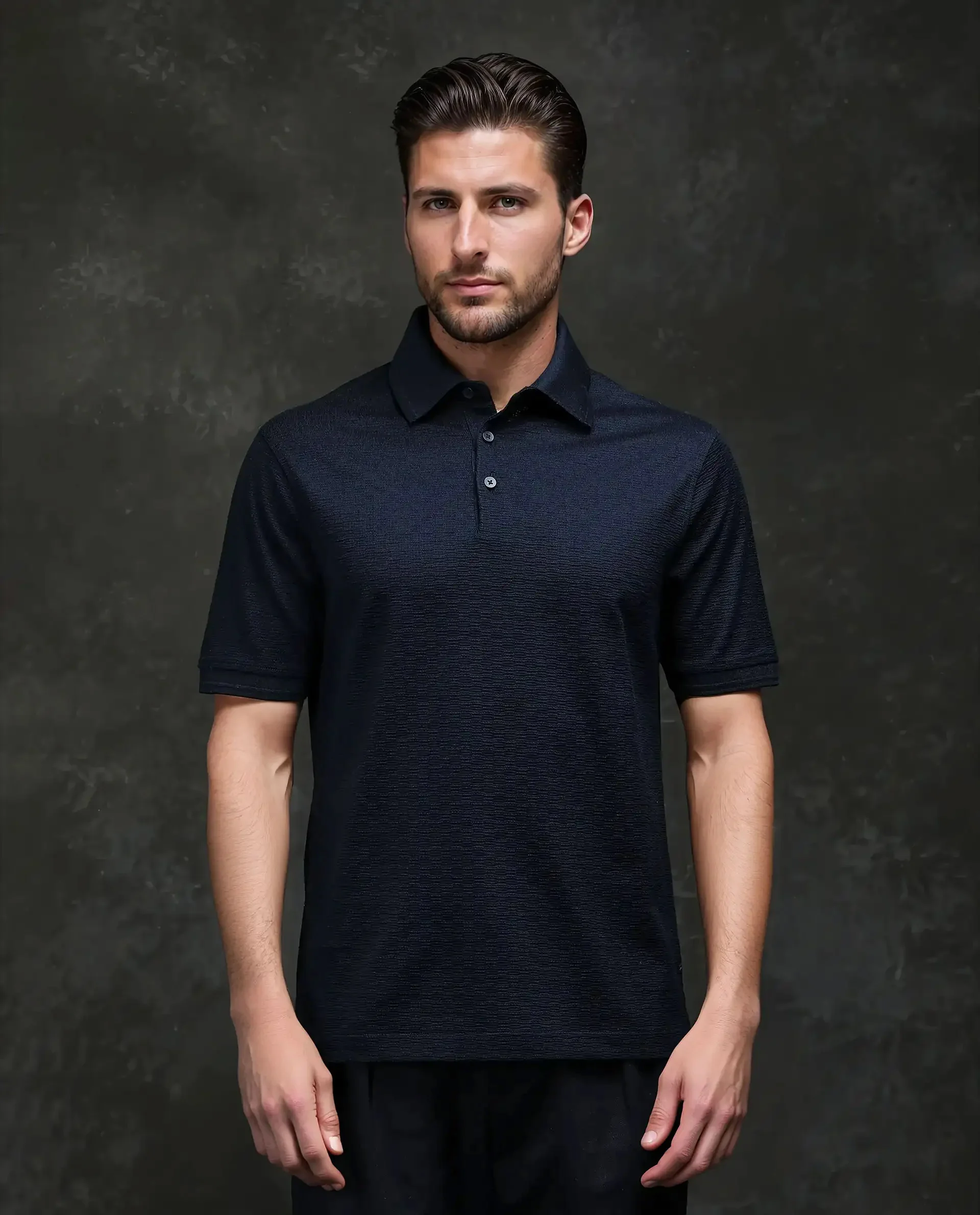 Rare Rabbit Men's Tosy Navy Cotton Plain Regular Fit Half Sleeve Polo - Image 6