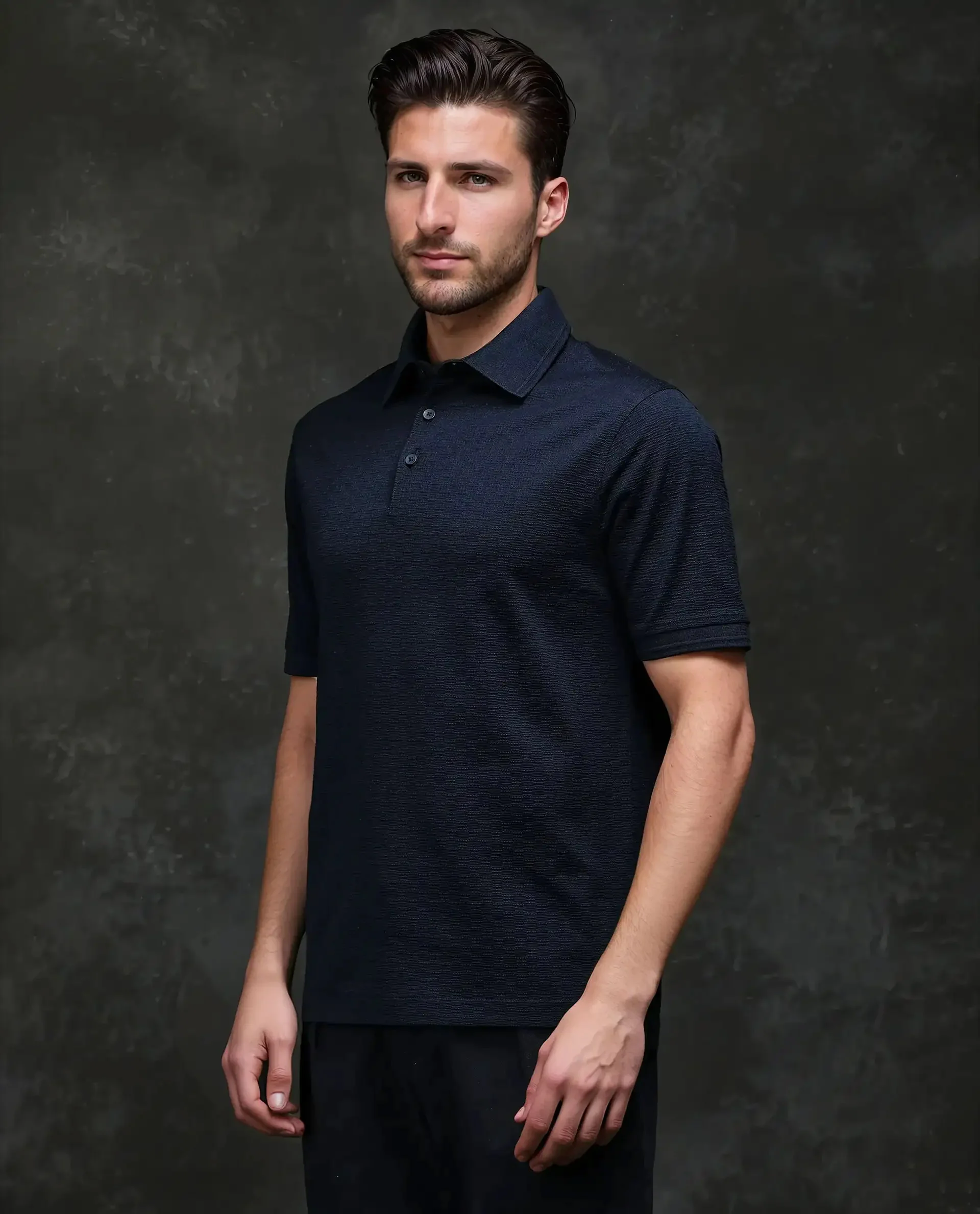 Rare Rabbit Men's Tosy Navy Cotton Plain Regular Fit Half Sleeve Polo - Image 7