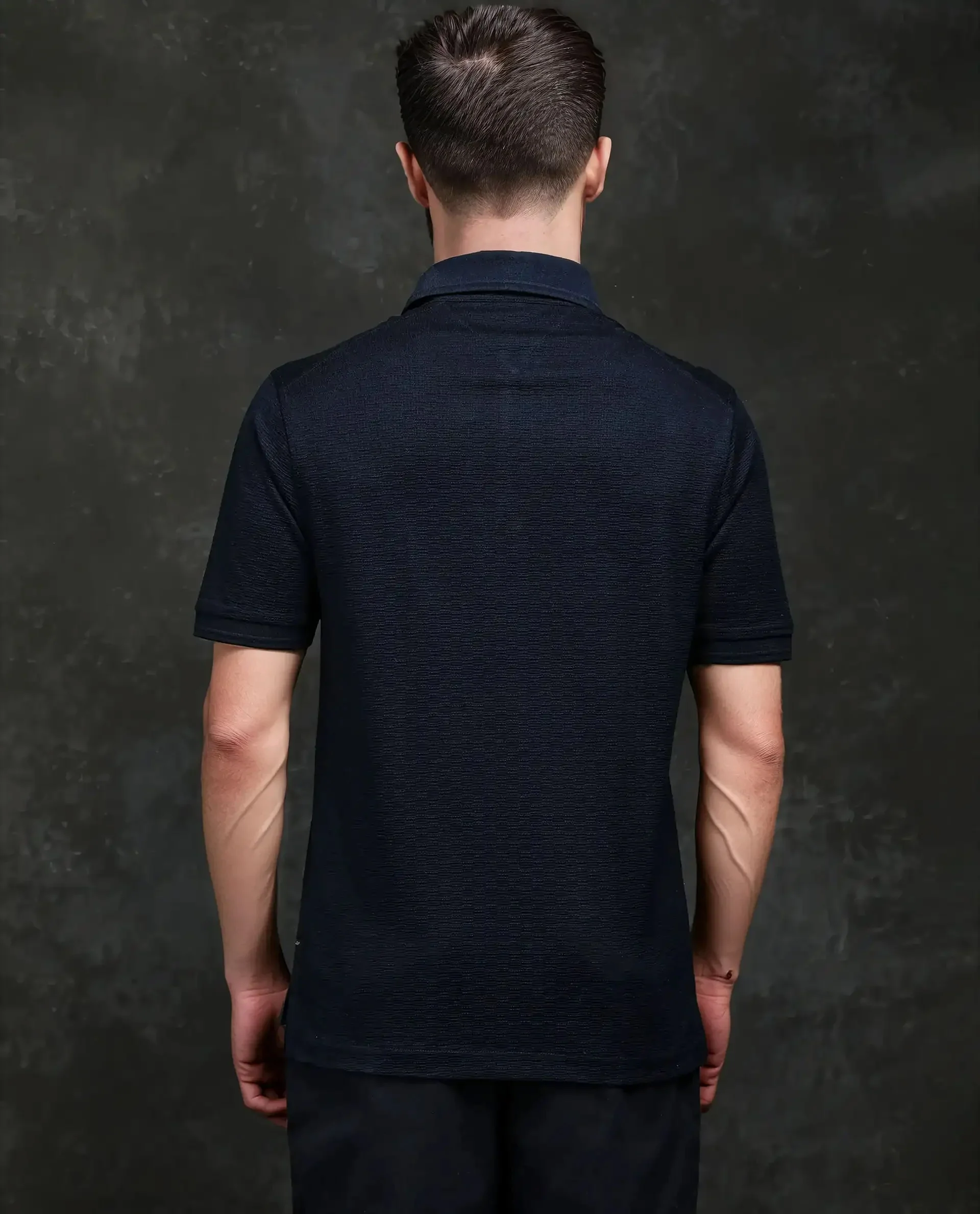 Rare Rabbit Men's Tosy Navy Cotton Plain Regular Fit Half Sleeve Polo - Image 8