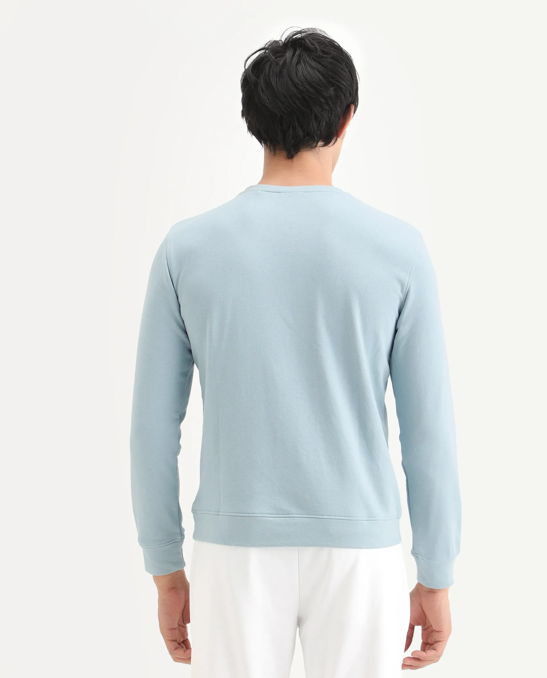 Rare Rabbit Men's Totem Light Turq Cotton Graphic Print Regular Fit Full Sleeve Crew Neck Sweatshirt - Image 7
