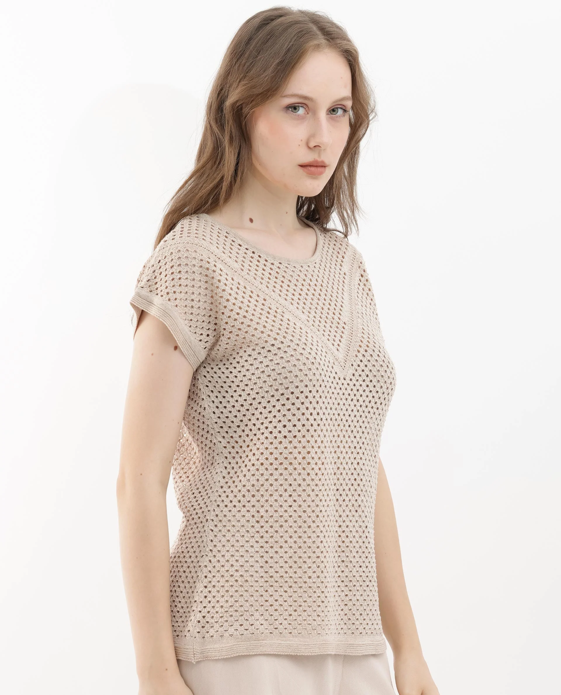 Rareism Women's Totoro Gold Cotton Crew Neck Plain Extended Sleeves Regular Fit Top - Image 10