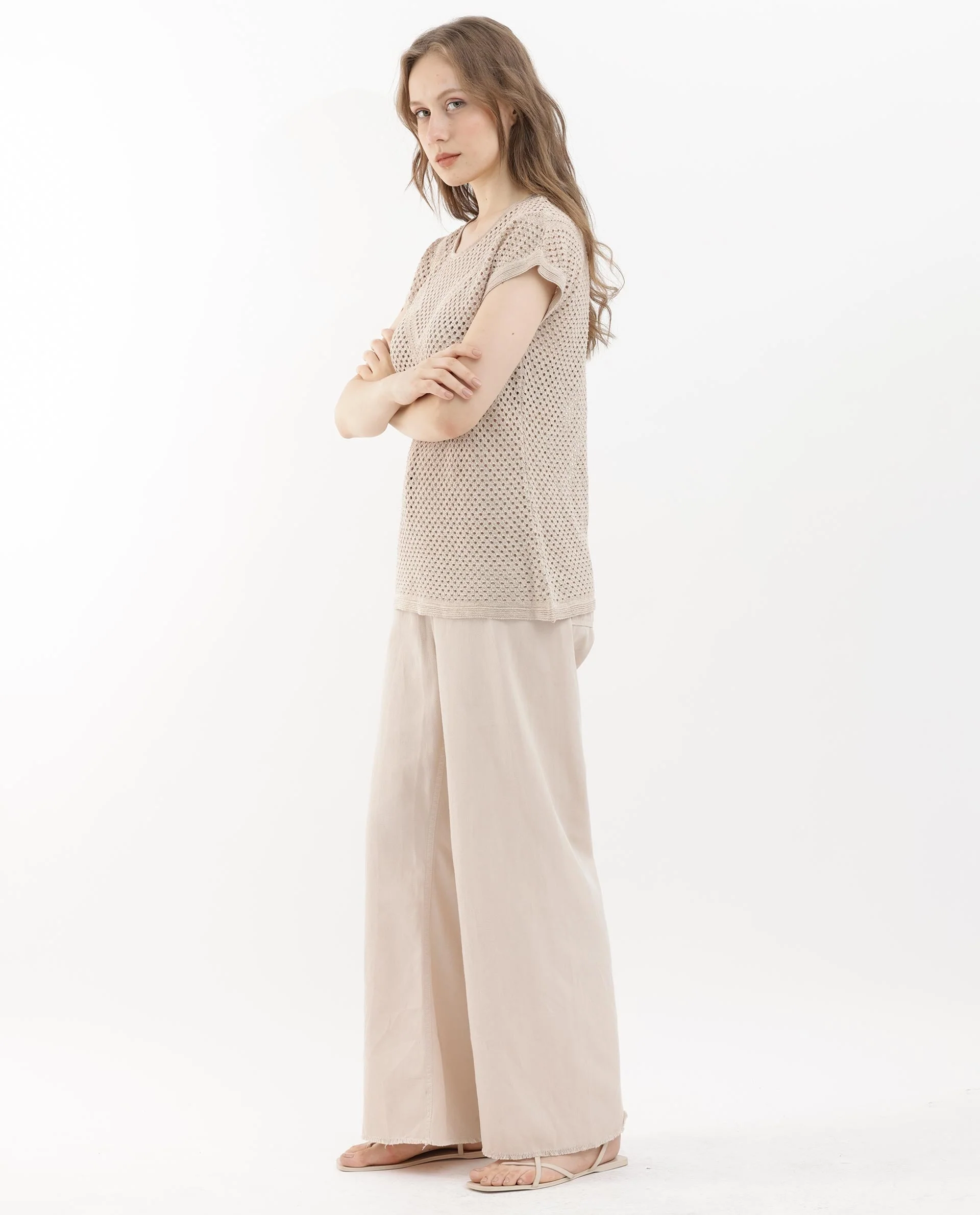 Rareism Women's Totoro Gold Cotton Crew Neck Plain Extended Sleeves Regular Fit Top - Image 12