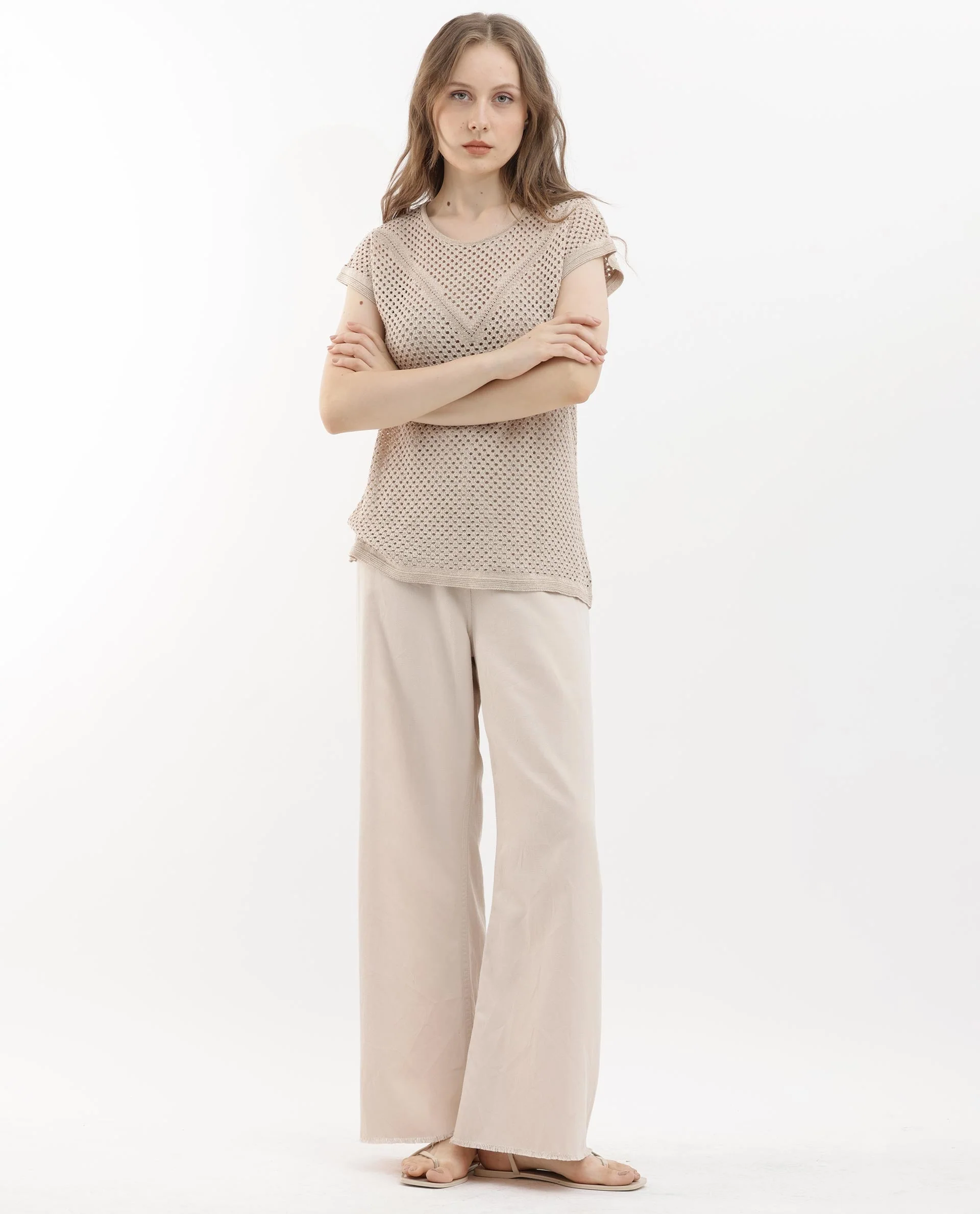 Rareism Women's Totoro Gold Cotton Crew Neck Plain Extended Sleeves Regular Fit Top - Image 7