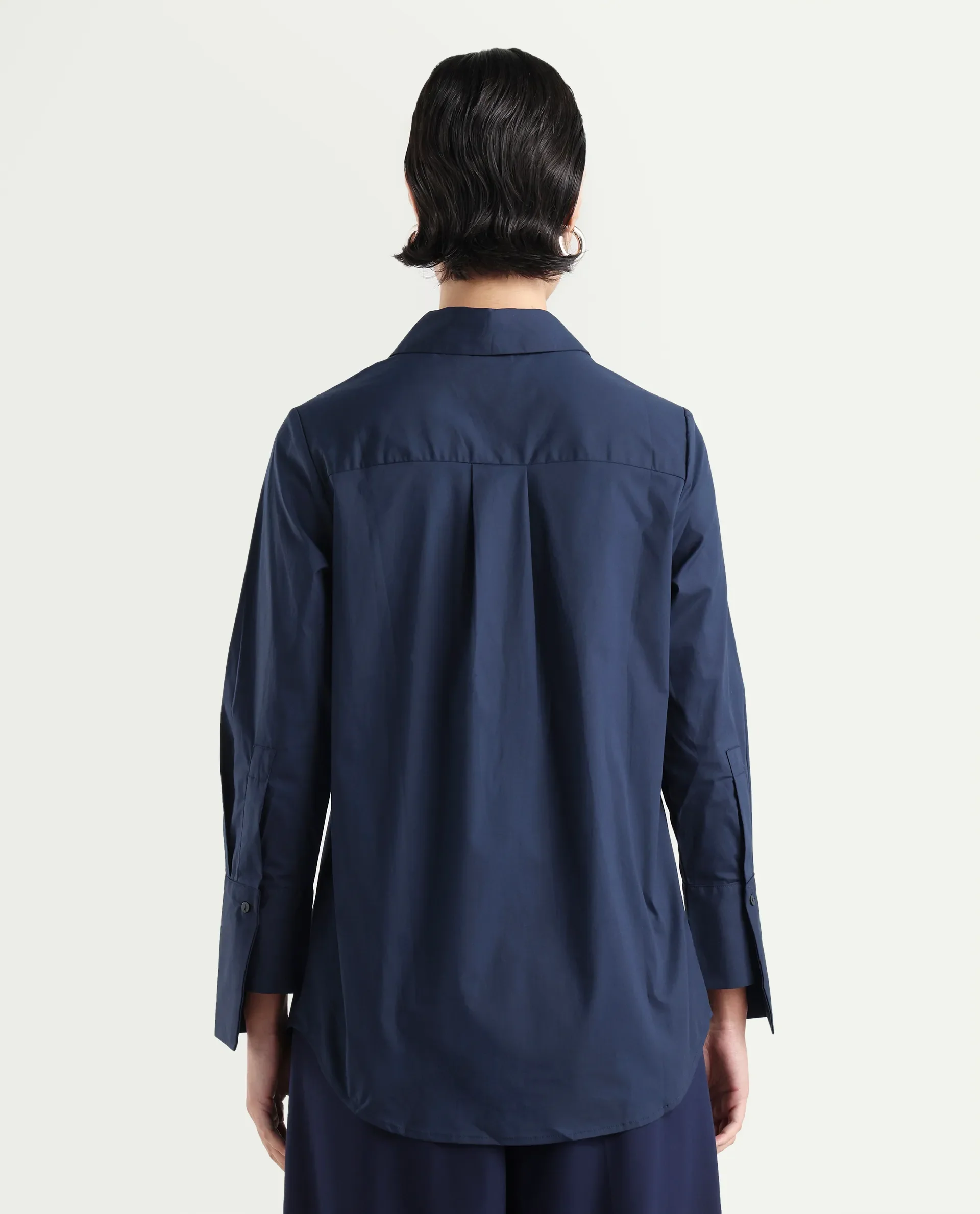 Rareism Women's Tottori Dark Blue Drop Collar Plain Cuffed Sleeve Relaxed Fit Shirt - Image 7