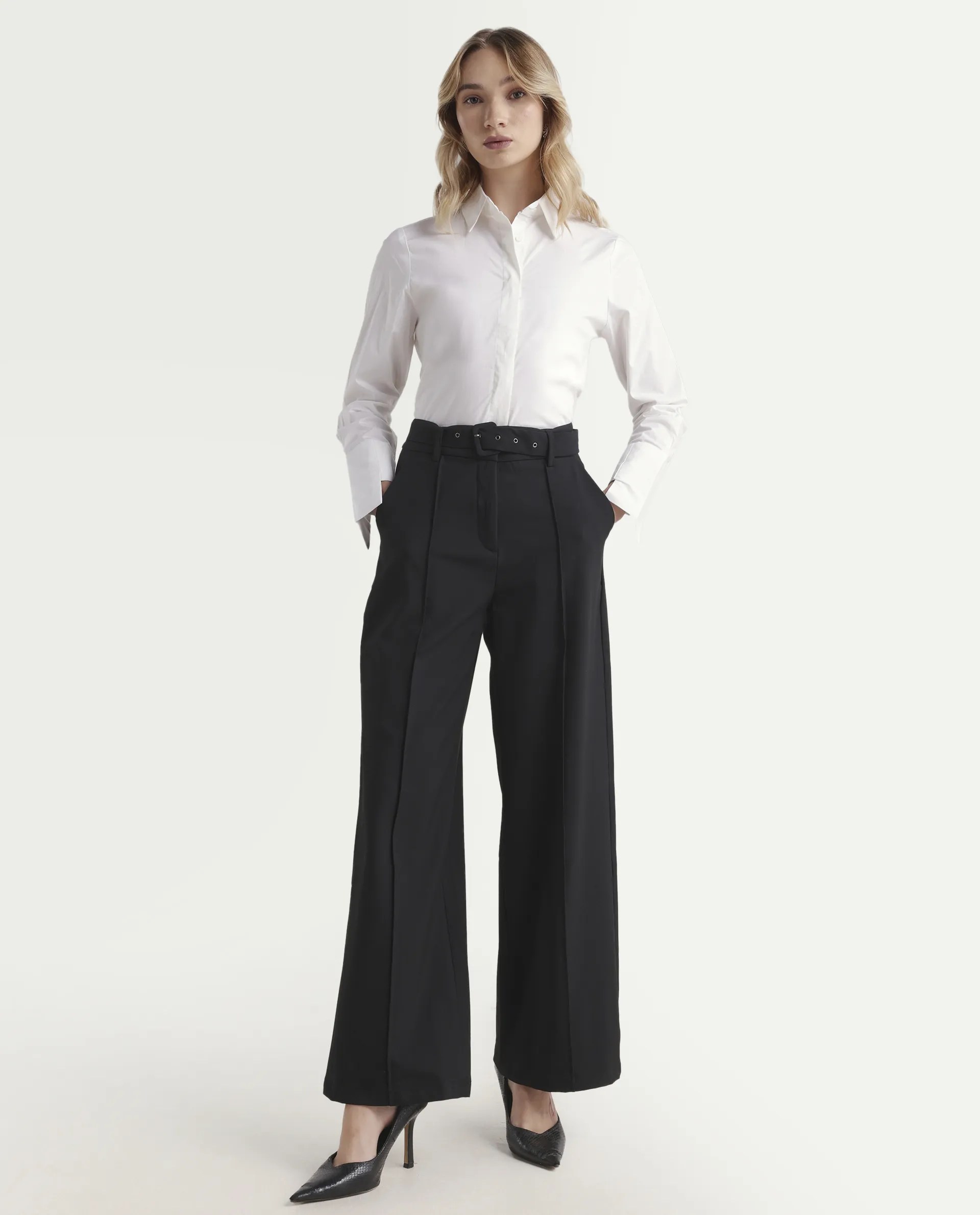 Rareism Women's Tottori White Drop Collar Plain Cuffed Sleeve Relaxed Fit Shirt - Image 2