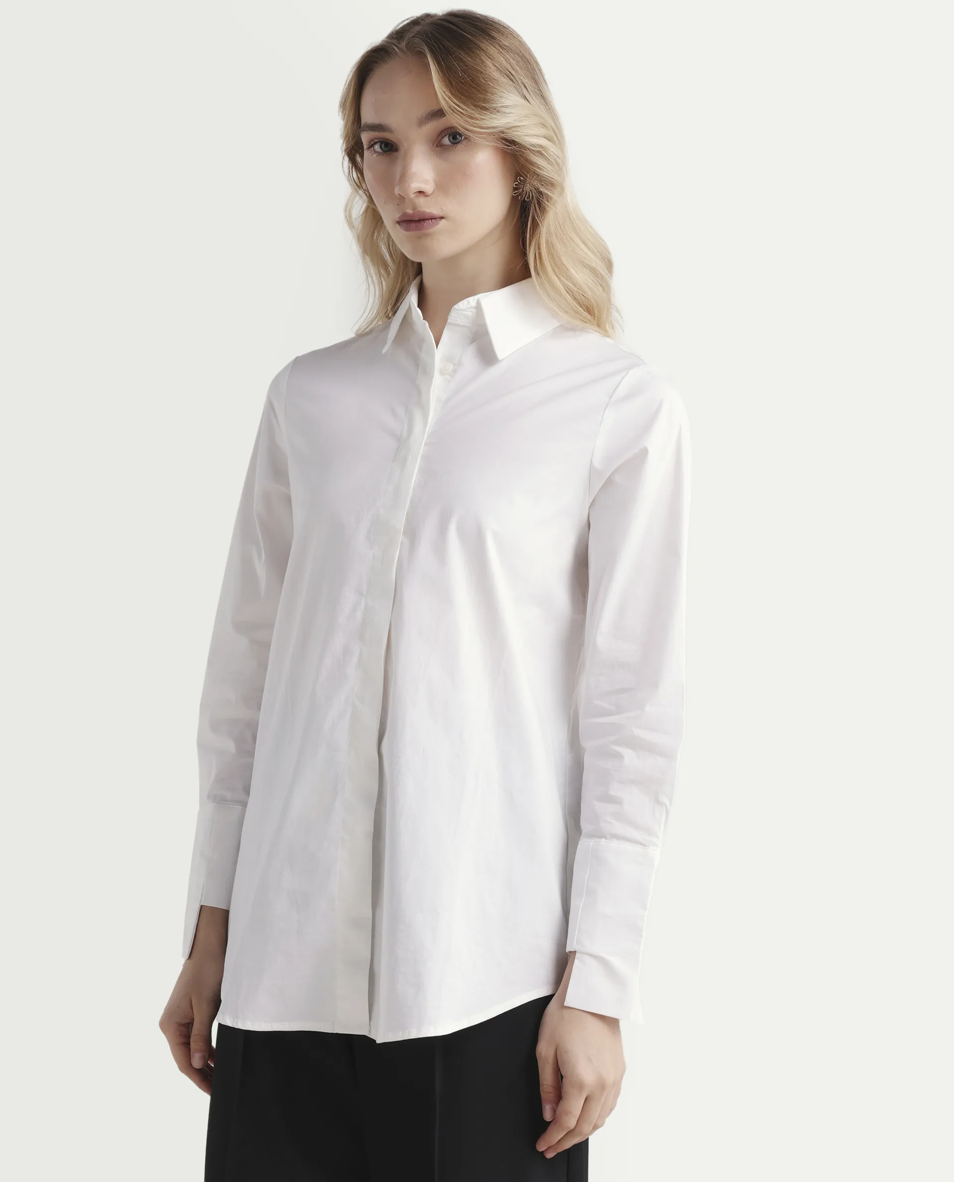 Rareism Women's Tottori White Drop Collar Plain Cuffed Sleeve Relaxed Fit Shirt - Image 5