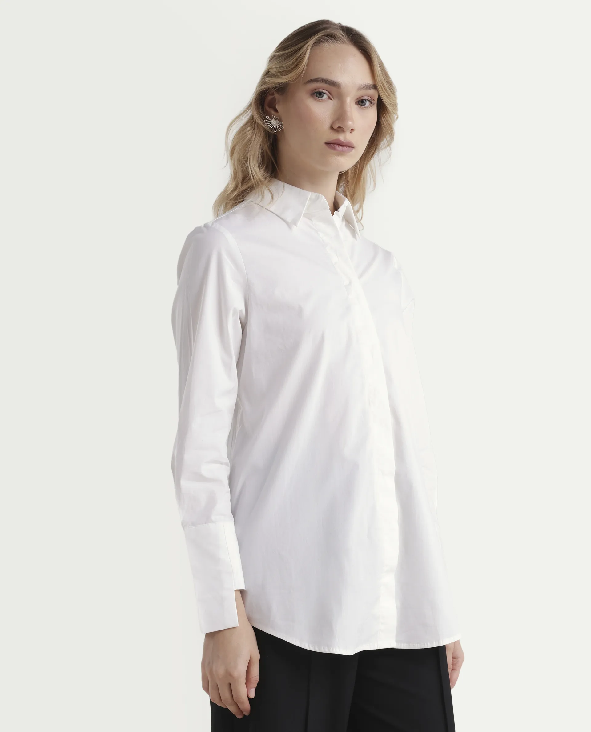 Rareism Women's Tottori White Drop Collar Plain Cuffed Sleeve Relaxed Fit Shirt - Image 6