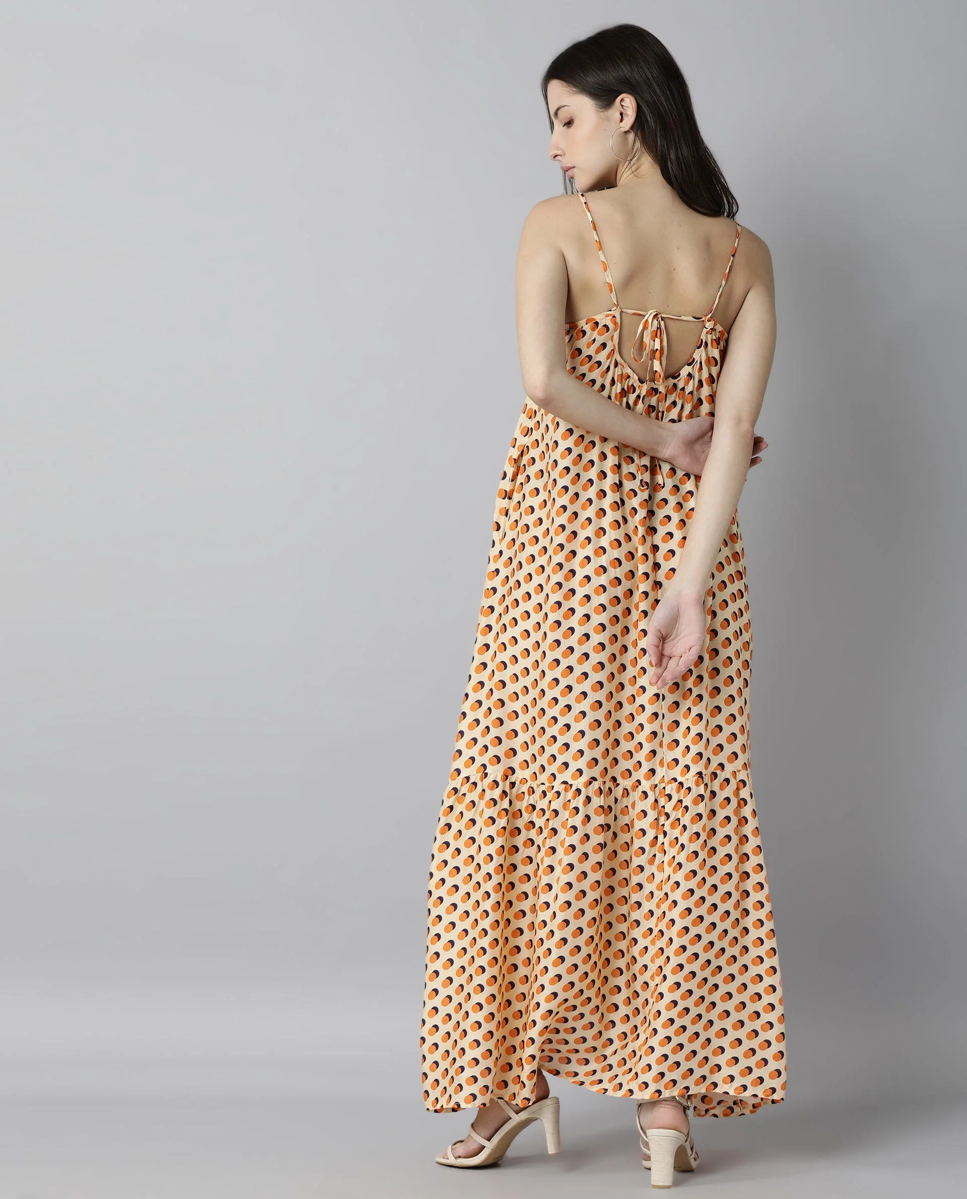 Rareism Women Tou Orange Dress Sleeveless Printed - Image 4