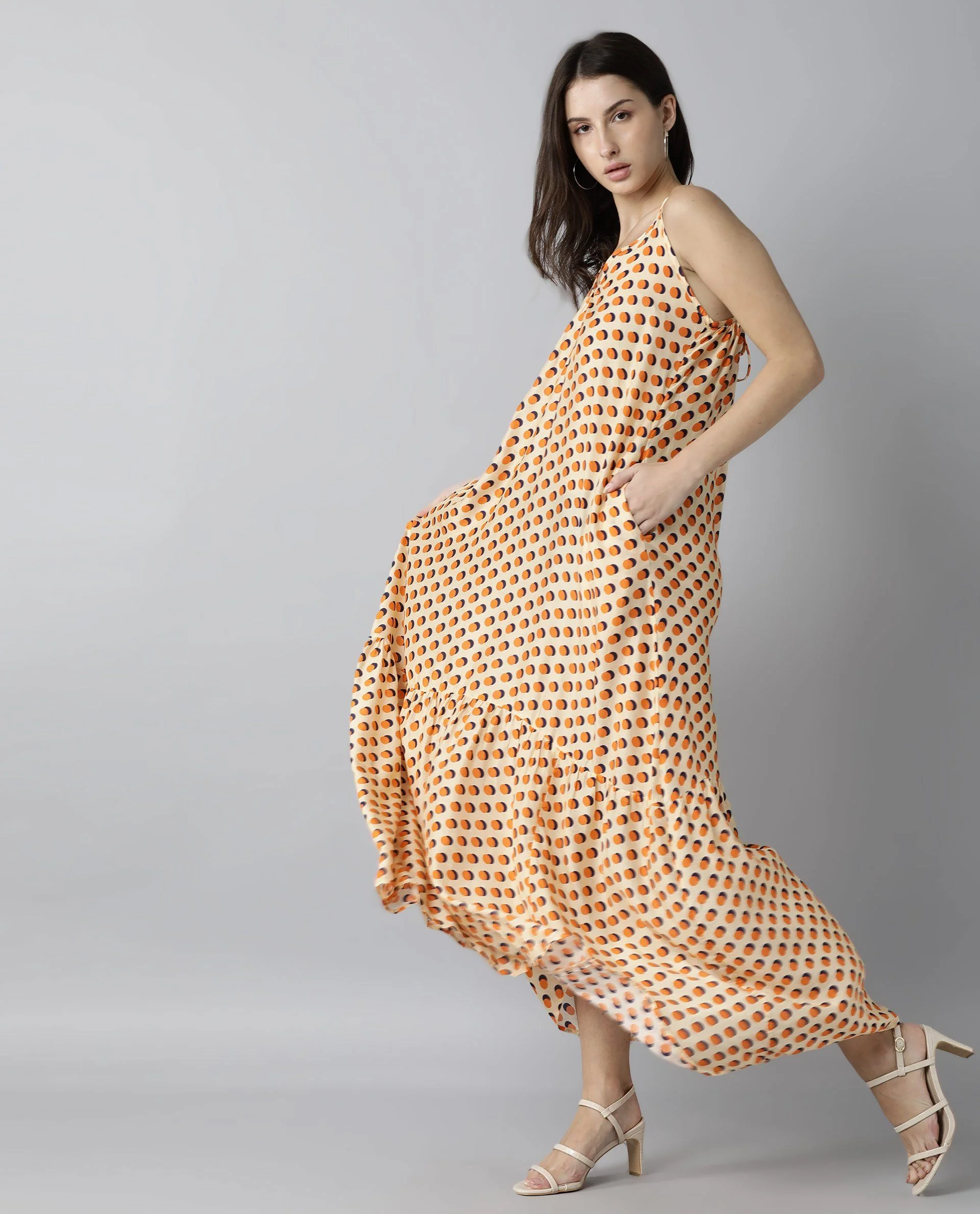 Rareism Women Tou Orange Dress Sleeveless Printed - Image 6