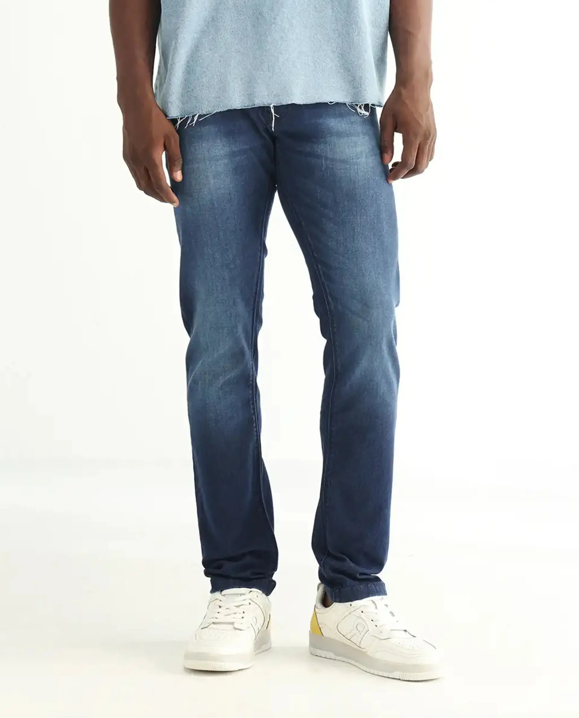 Rare Rabbit Men's Toucil Dark Blue Cotton Plain Hawk Slim Fit Jeans - Image 10