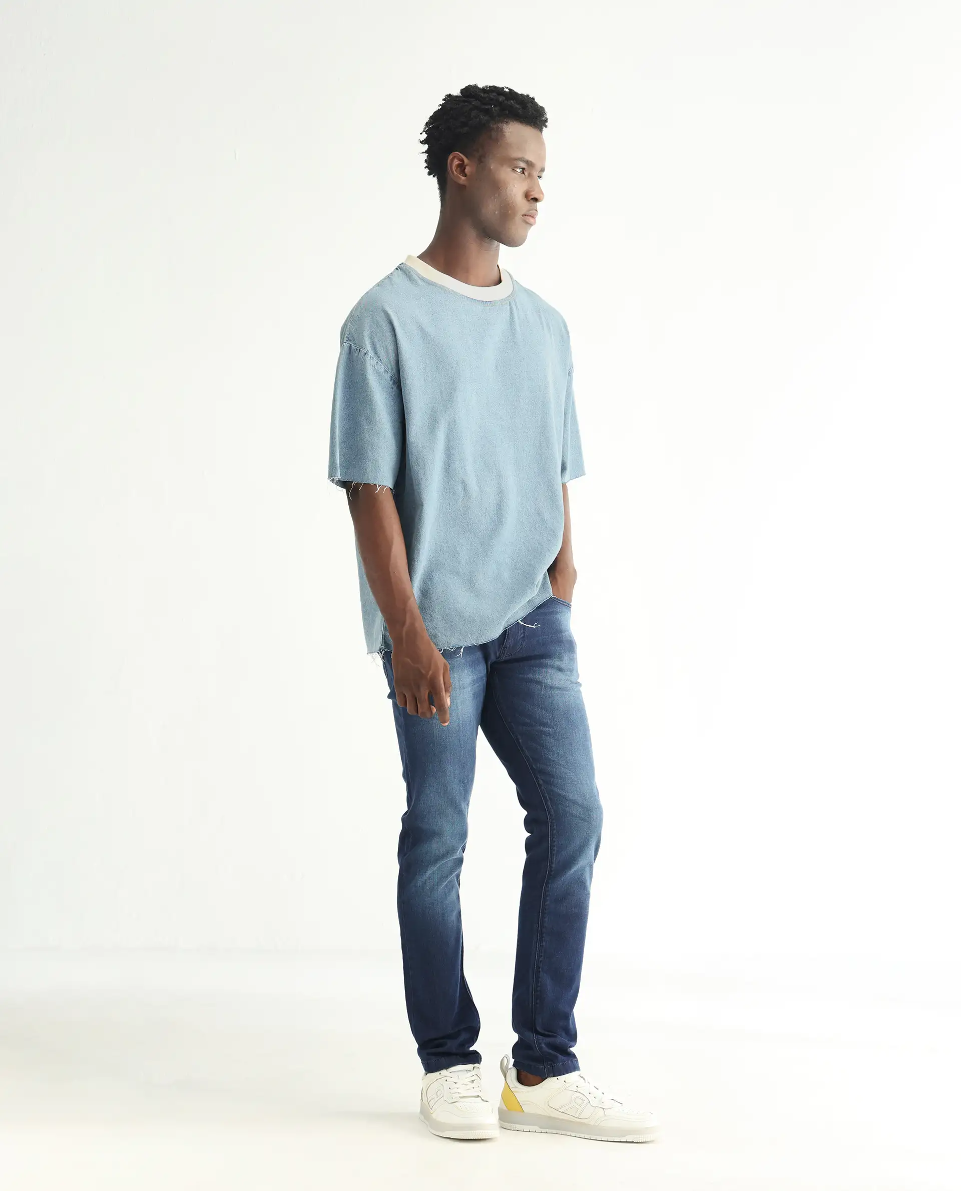 Rare Rabbit Men's Toucil Dark Blue Cotton Plain Hawk Slim Fit Jeans - Image 5