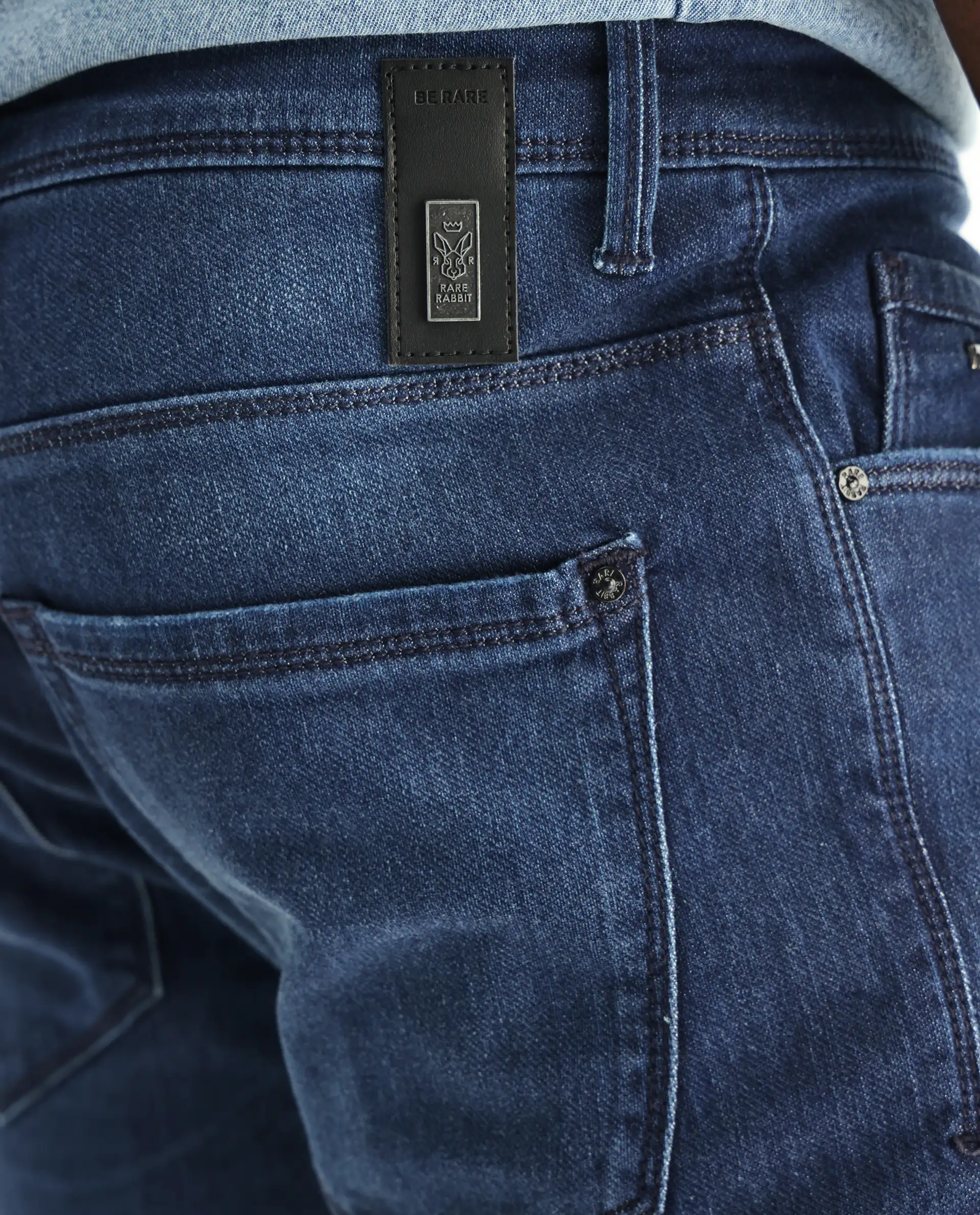 Rare Rabbit Men's Toucil Dark Blue Cotton Plain Hawk Slim Fit Jeans - Image 8