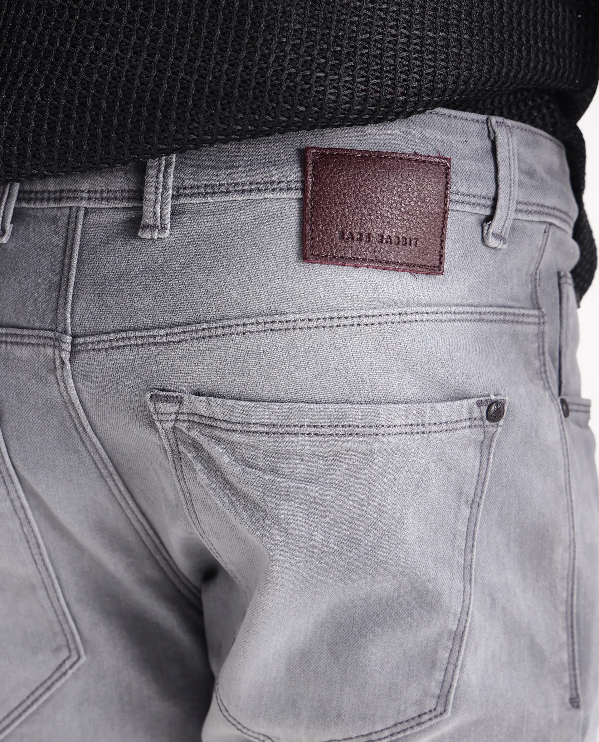 Rare Rabbit Men's Toulouse Light Grey Cotton Plain Hawk Slim Fit Jeans - Image 8